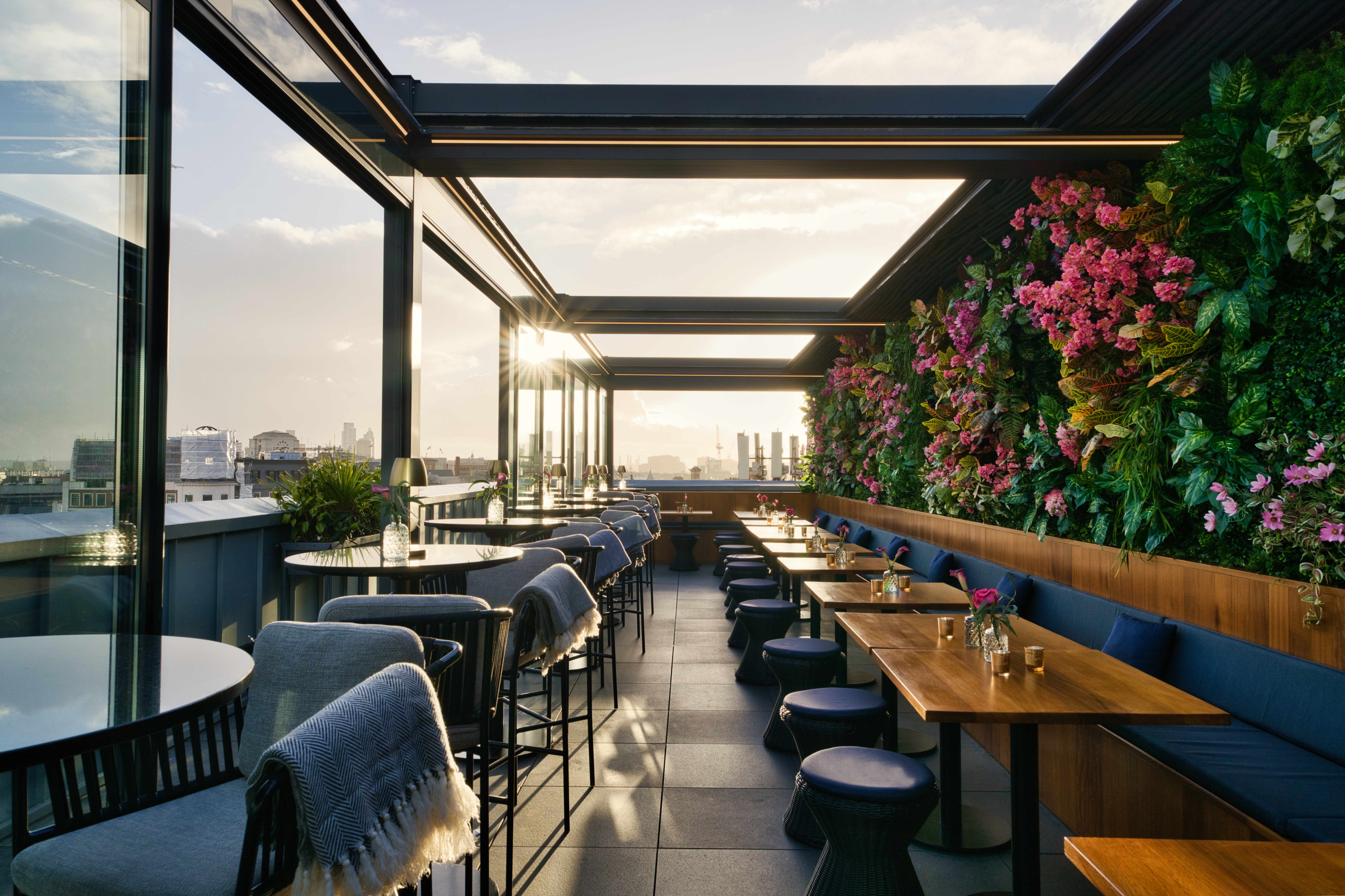 Covent Garden rooftop bar, living wall, cocktail reception