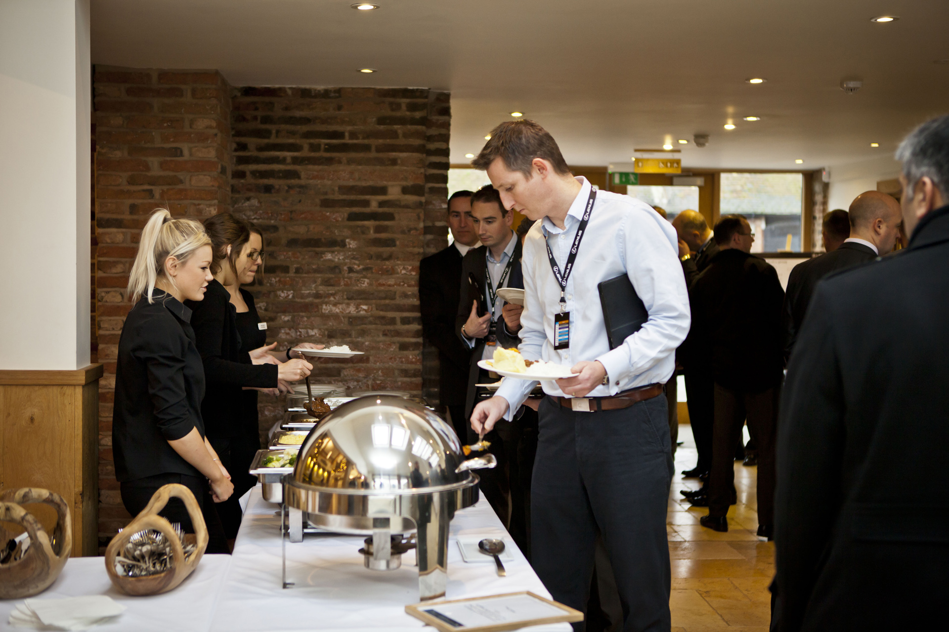 Catering setup at Mythe Barn Corporate Events, showcasing hospitality and networking.