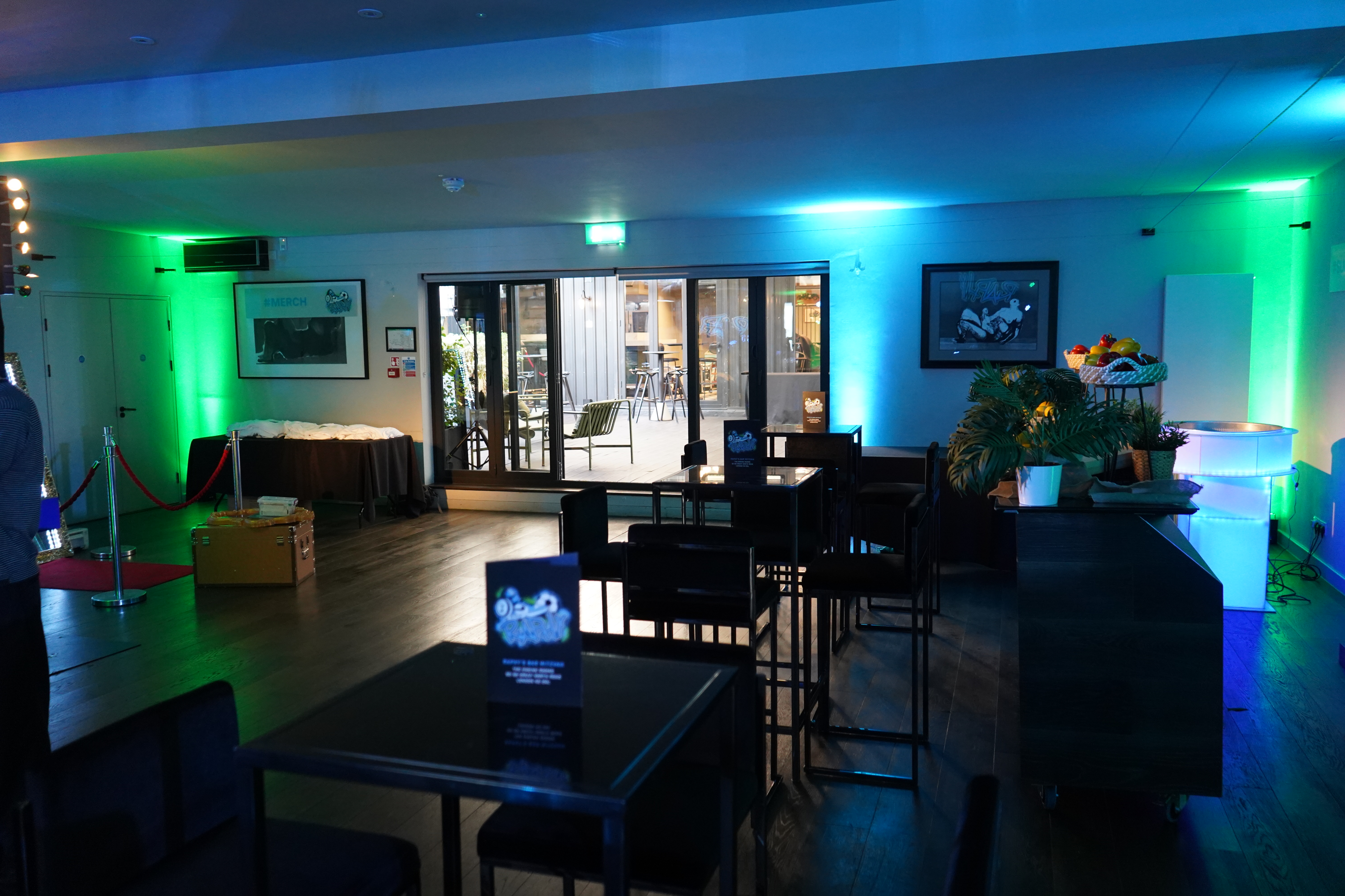 Stylish event space with modern furniture, ideal for gatherings and receptions.