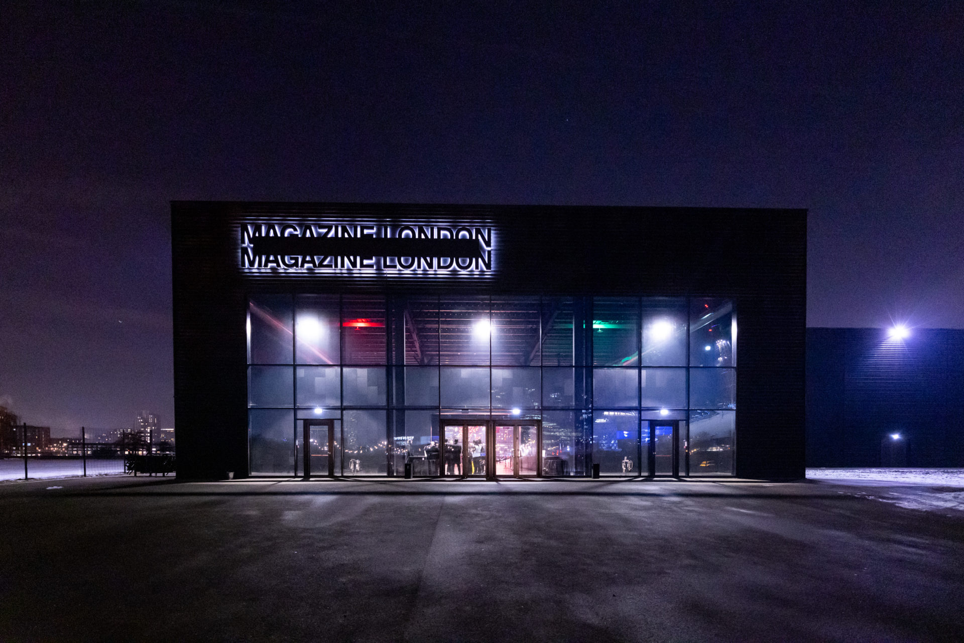 Magazine London venue at night, ideal for Christmas parties and events.