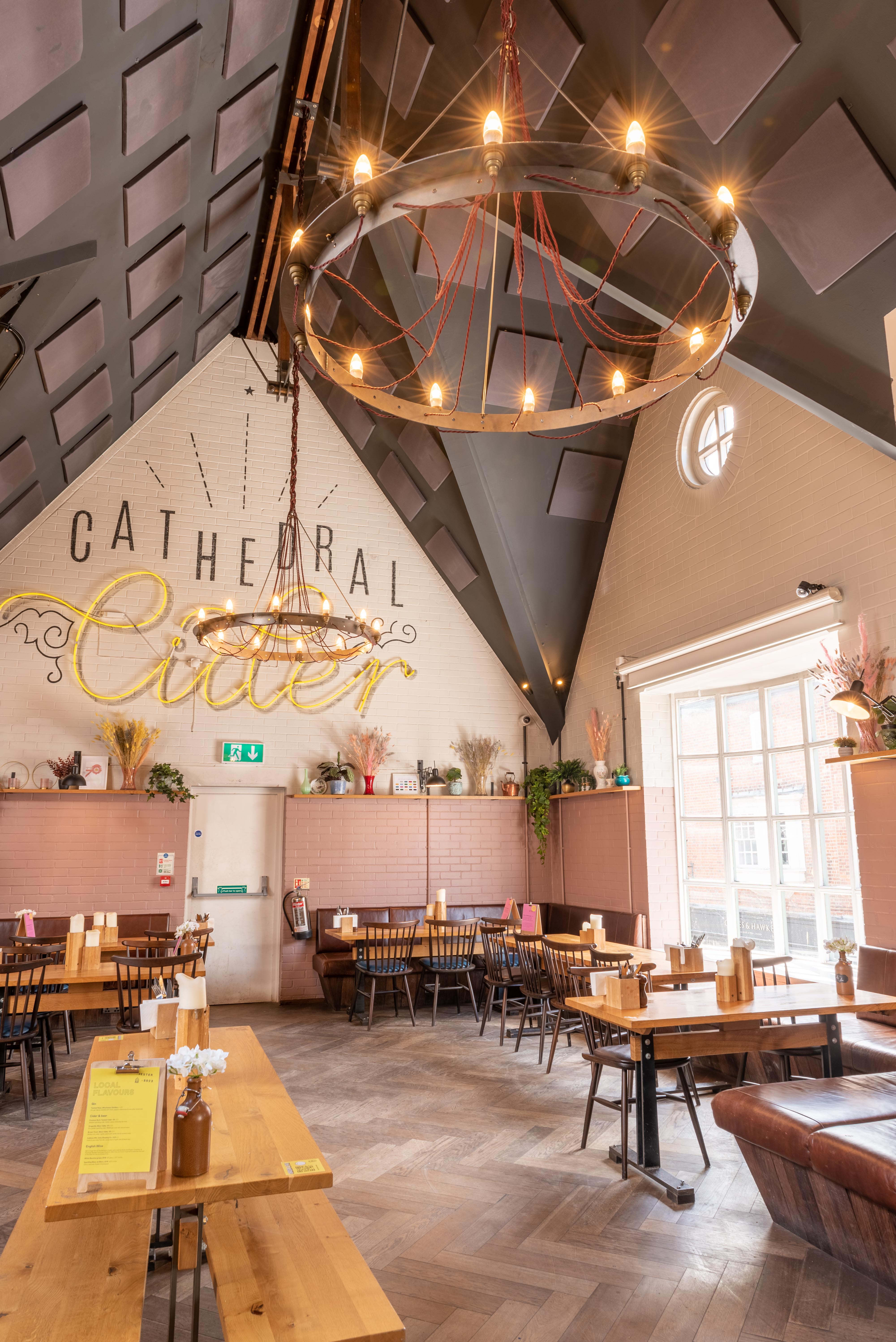 Stylish event space with high ceiling, ideal for weddings and celebrations at The Cathedral Loft.