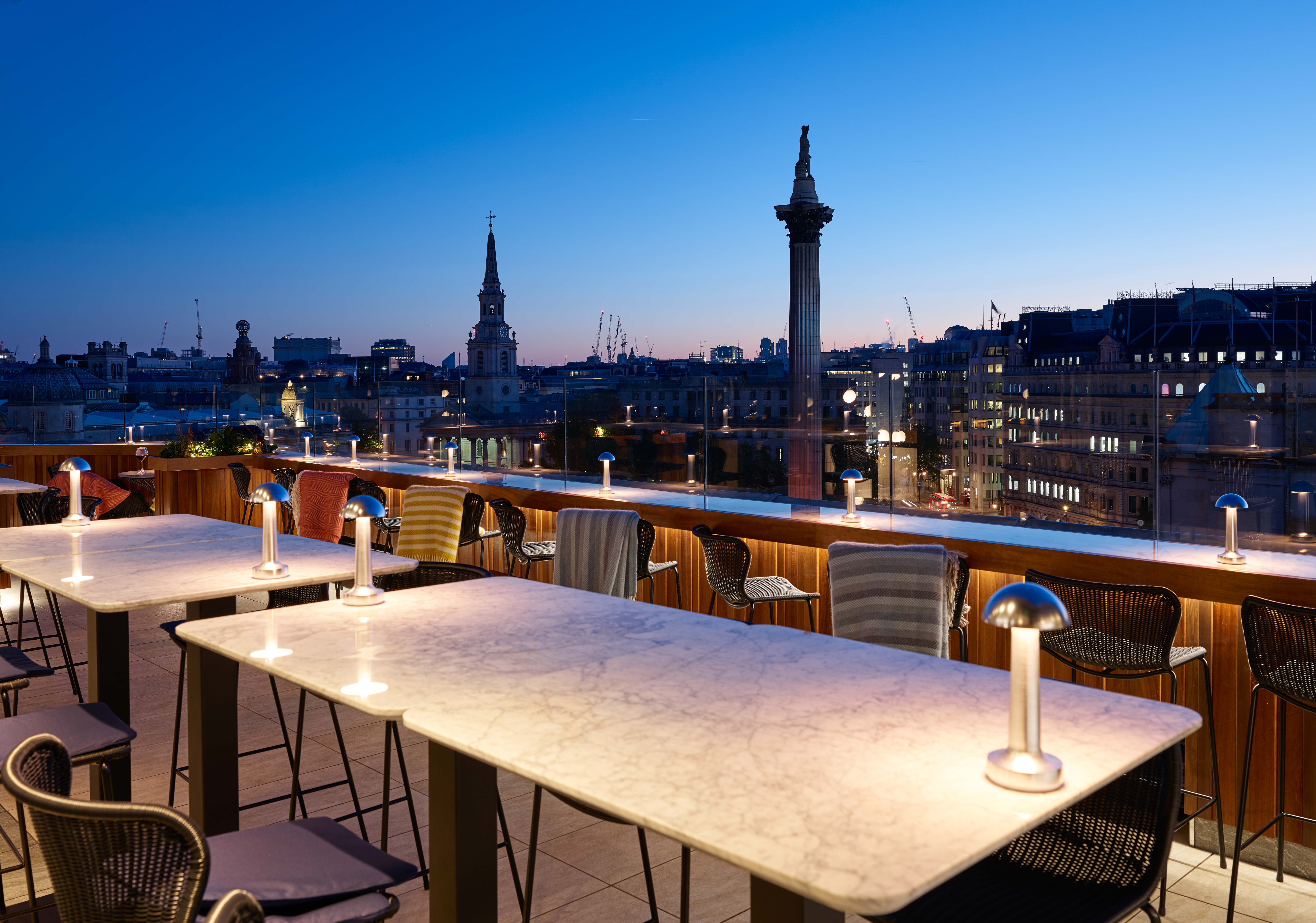 Rooftop Gallery at Trafalgar St James, modern venue with skyline views for cocktail events