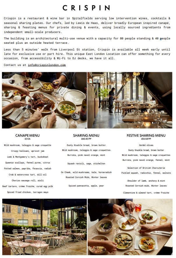 Crispin Pavilion dining setup for upscale events and meetings with elegant canapés.