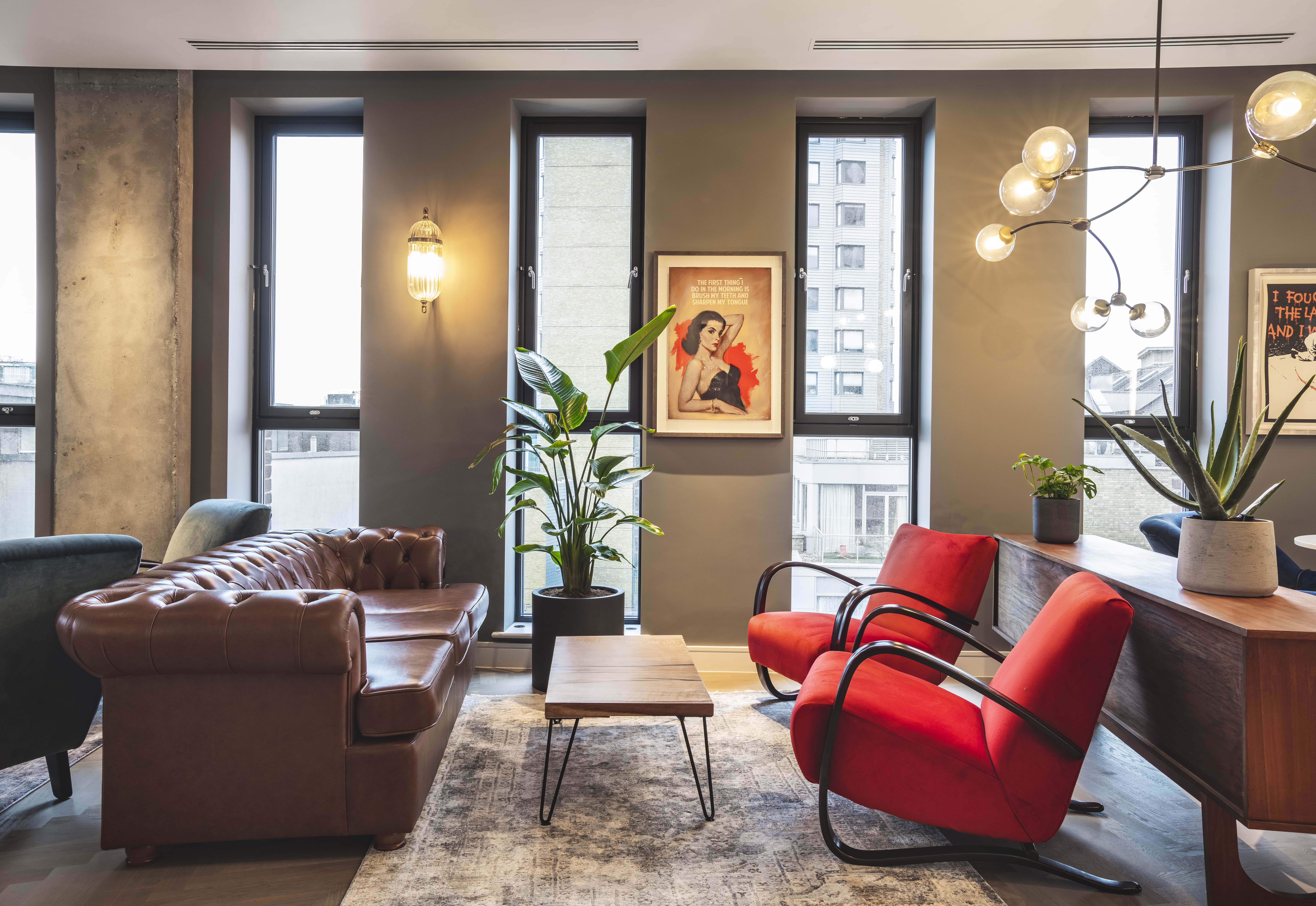 Stylish lounge at The Gate Aparthotel, perfect for networking events and meetings.