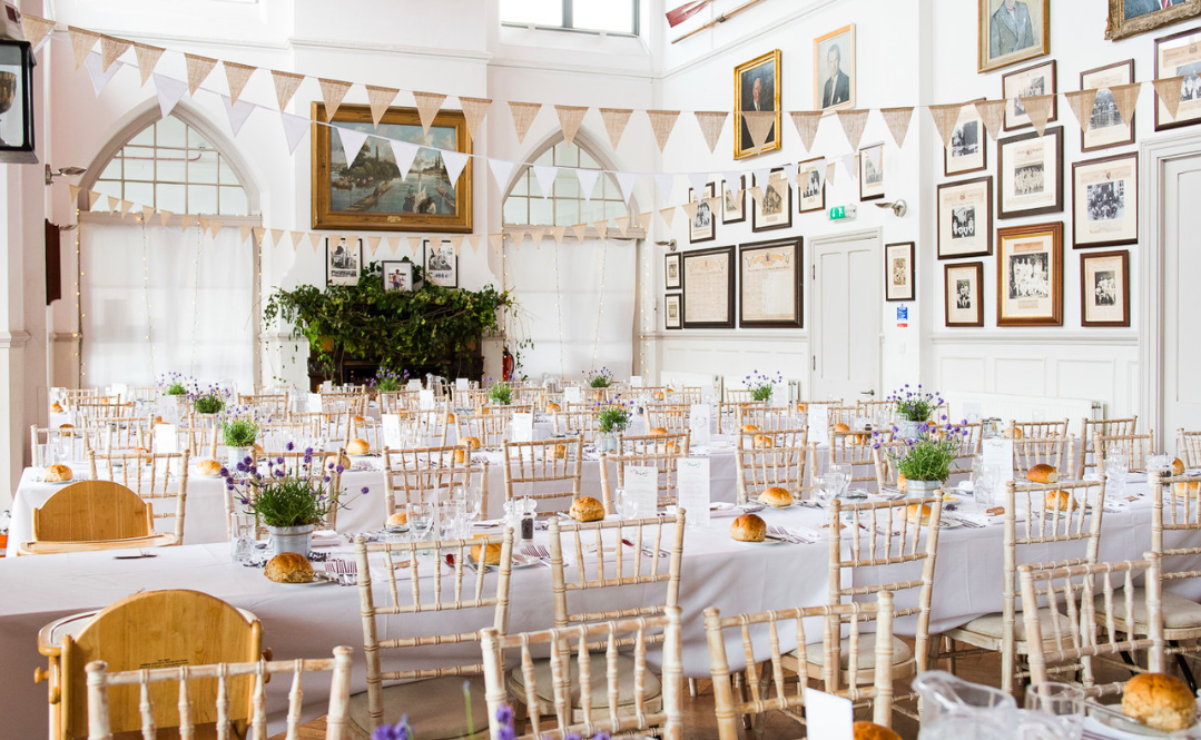 Elegant banquet hall at Thames Rowing Club, perfect for weddings and events.