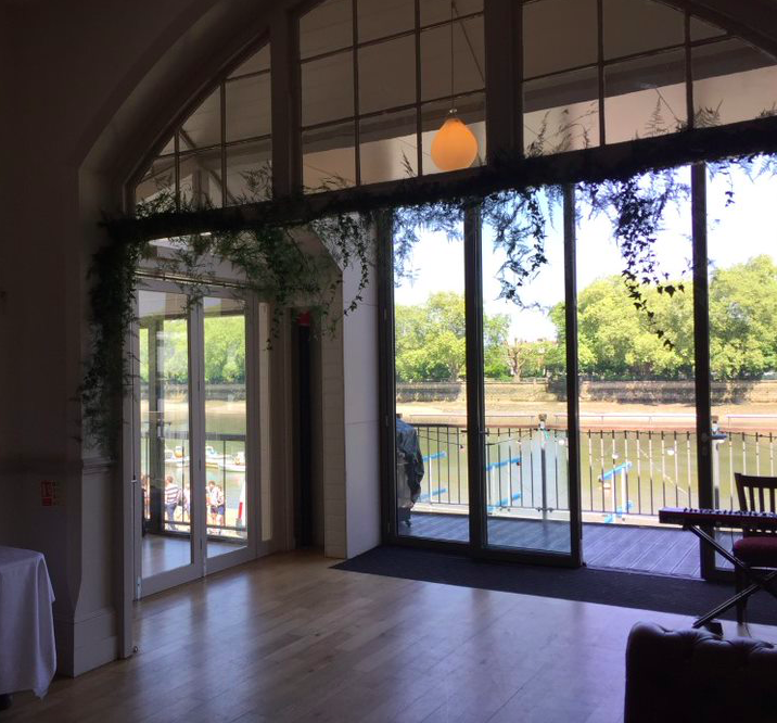 Bright Great Hall at Thames Rowing Club, ideal for weddings and corporate events.