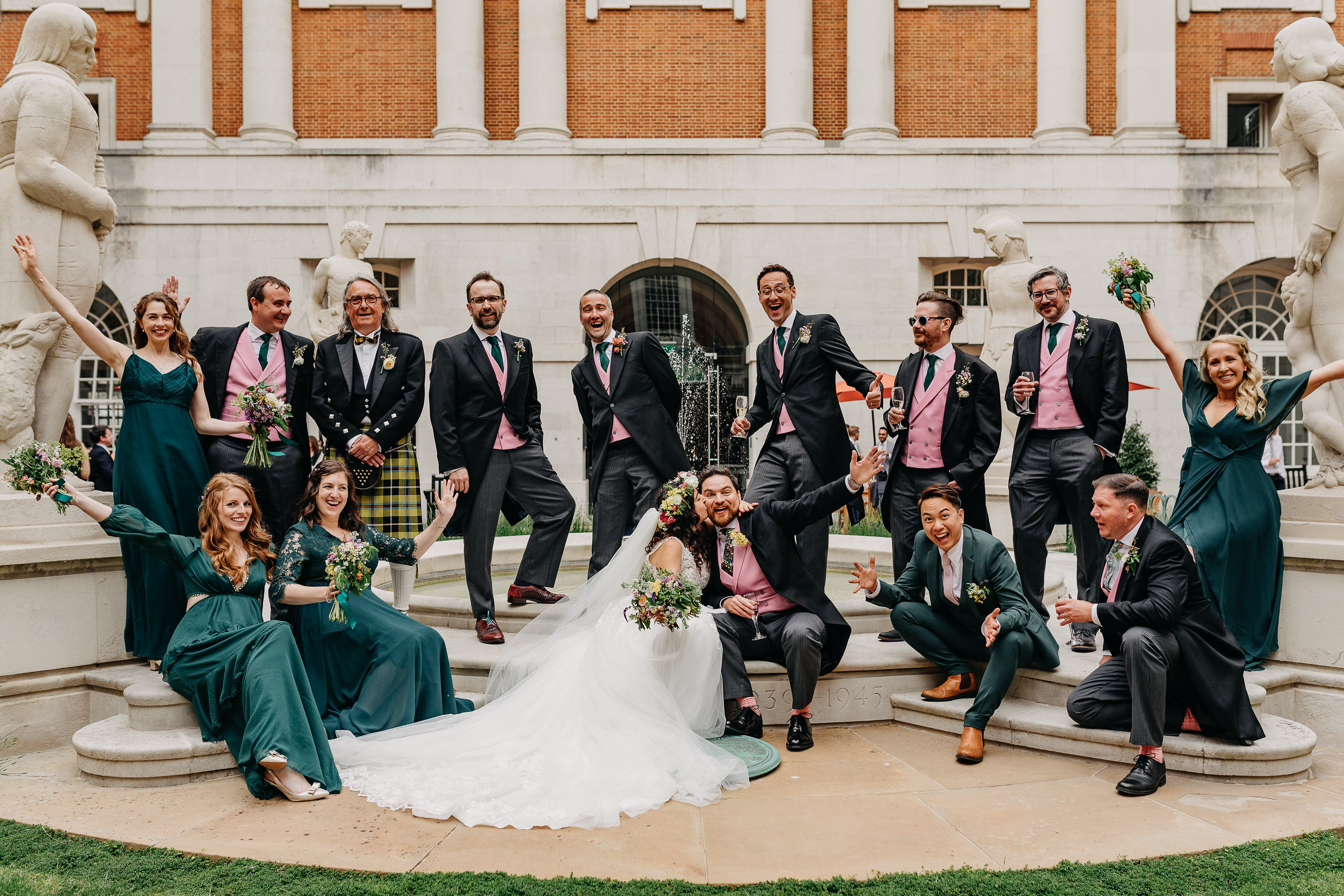 Joyful wedding party at BMA House, elegant venue for memorable celebrations.