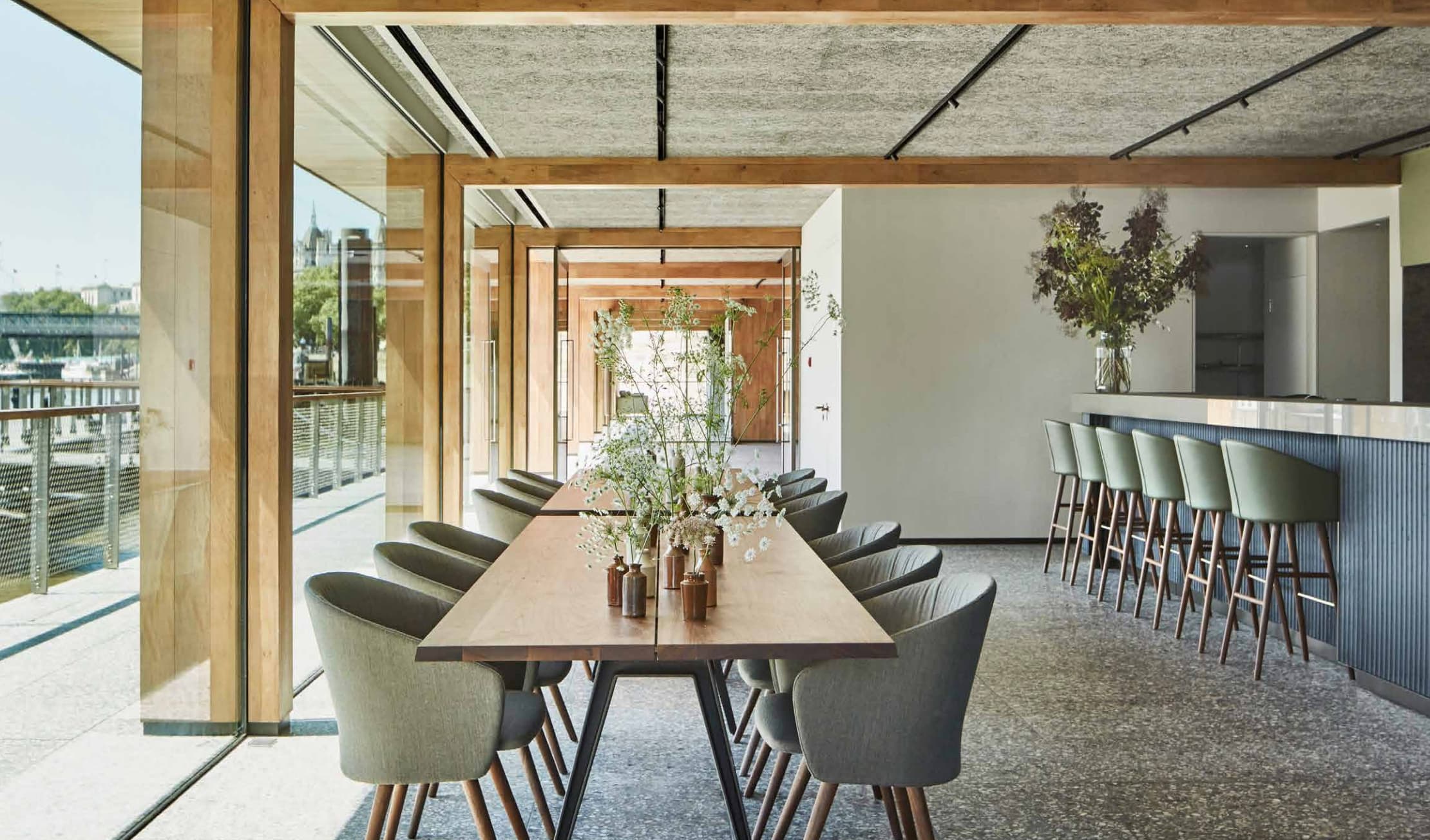 Elegant event space at Woods Quay with large windows for gatherings and workshops.