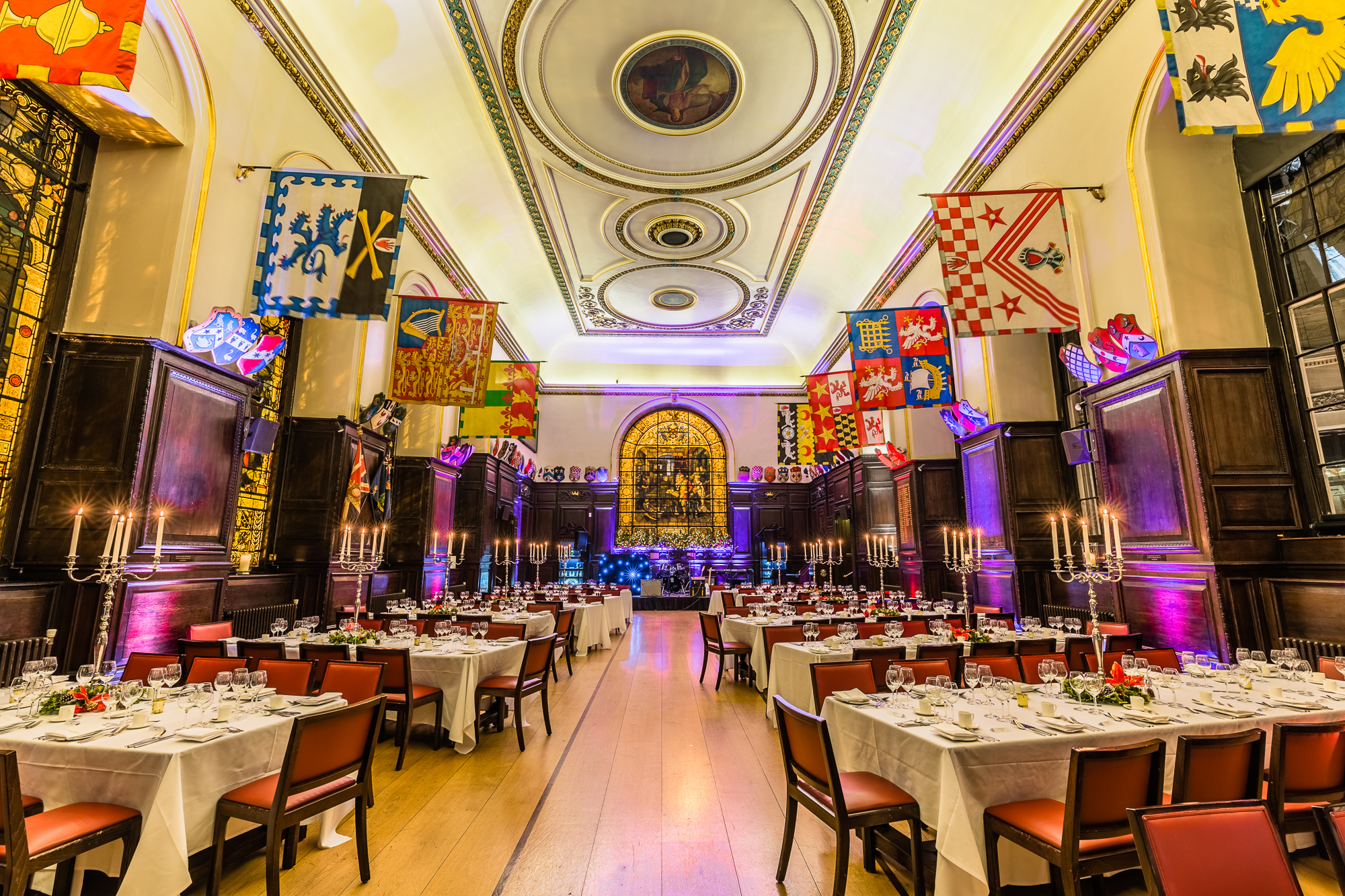 Elegant banquet hall at Stationers' Hall, perfect for Christmas gala dinners and corporate events.