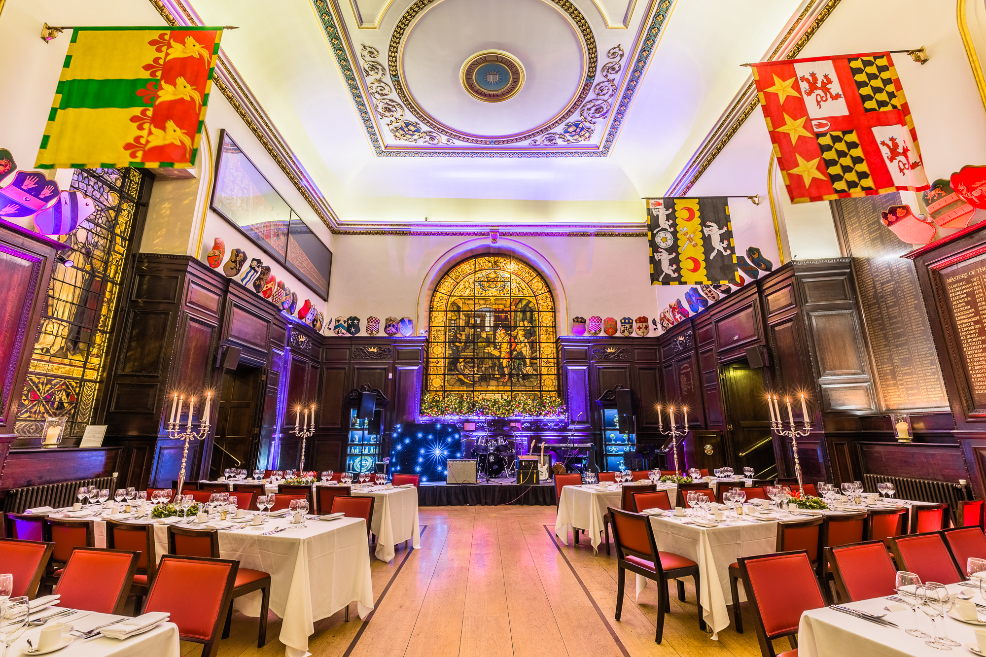 Elegant banquet hall at Stationers' Hall, perfect for Christmas corporate events and weddings.