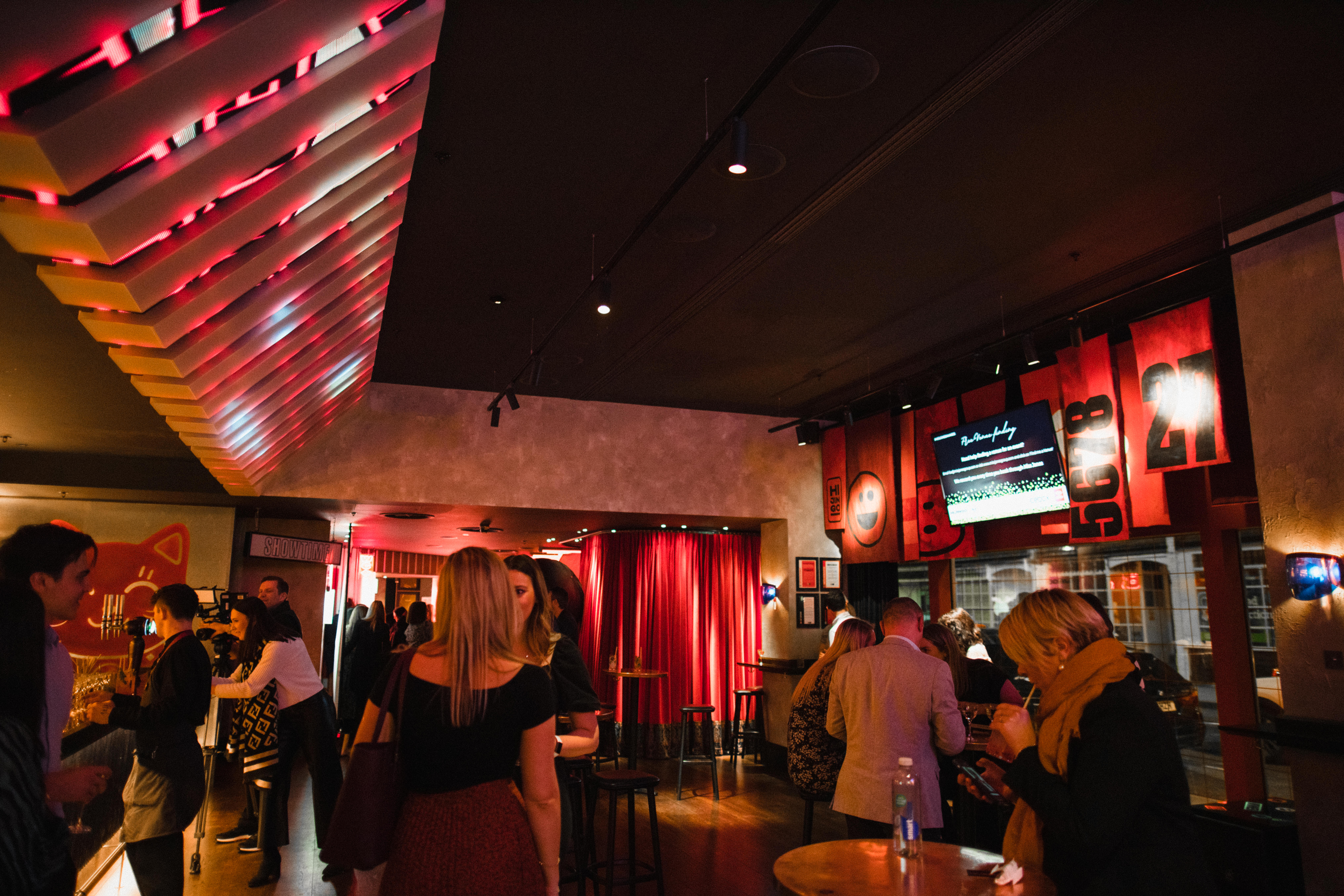 Vibrant Lucky Cat Bar event space with warm lighting for networking and social gatherings.