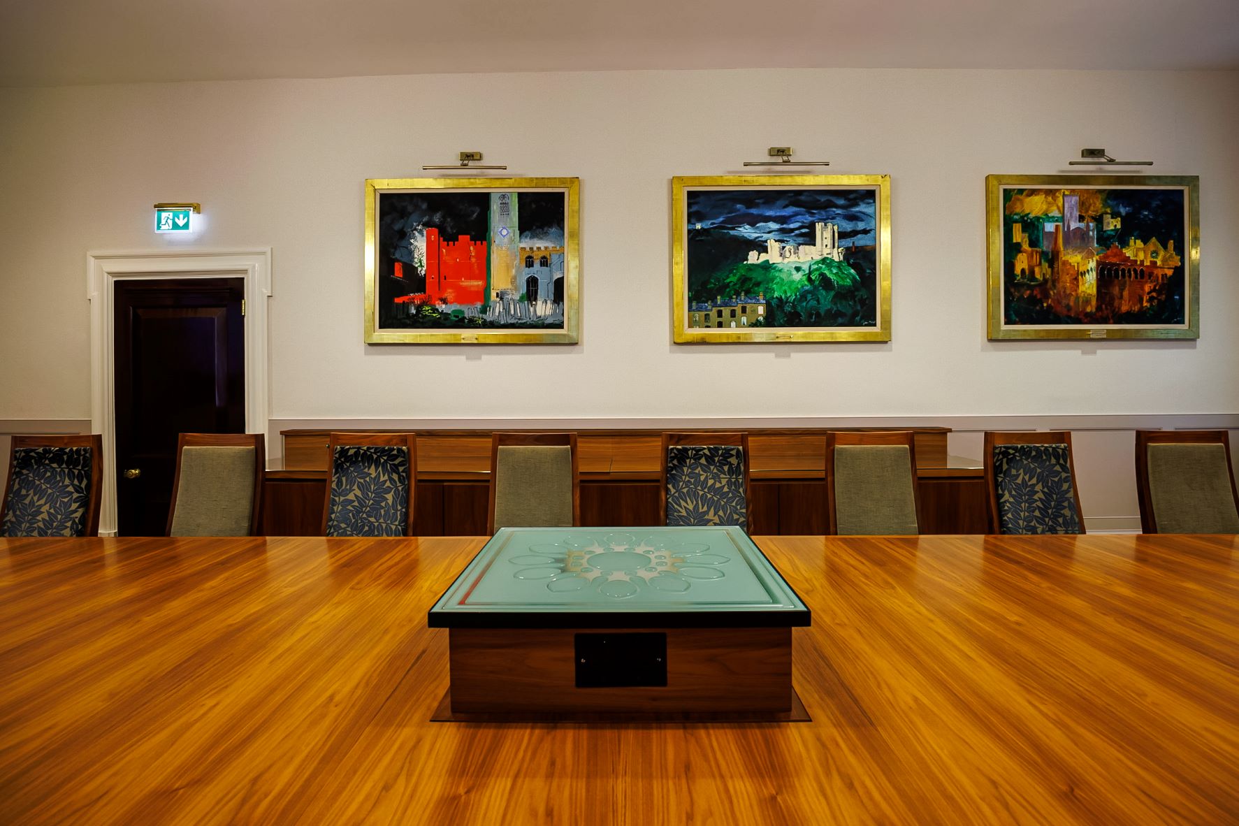 Boardroom at One Moorgate Place with polished table, ideal for meetings and strategic planning.