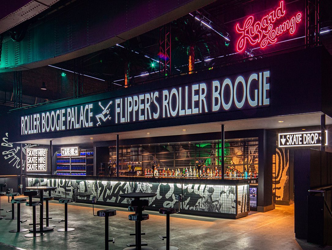 Flippers Roller Boogie Palace: vibrant venue with stylish bar for events and parties.