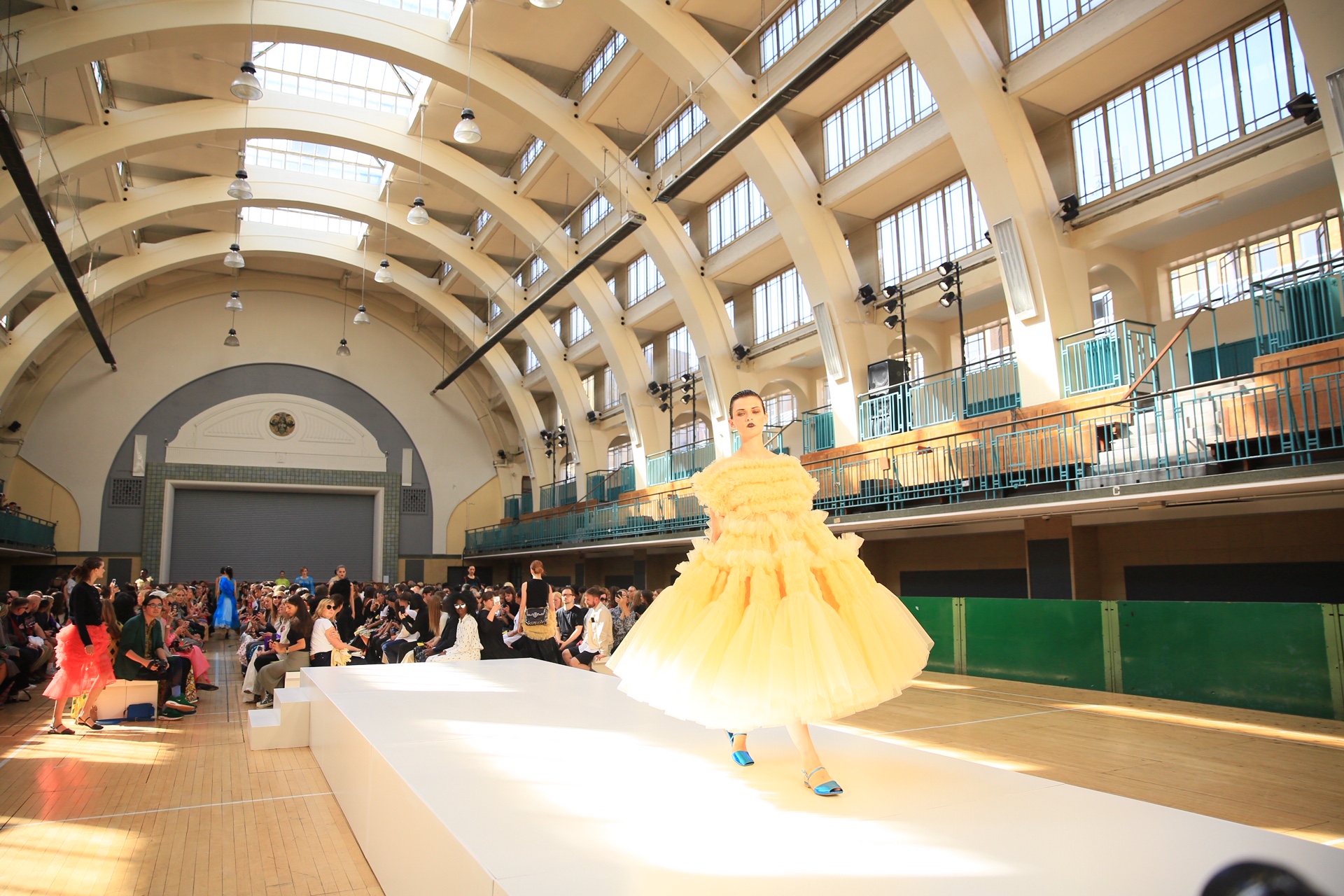Vibrant fashion runway at Grand Events Hall, Seymour Leisure Centre, showcasing innovative designs.