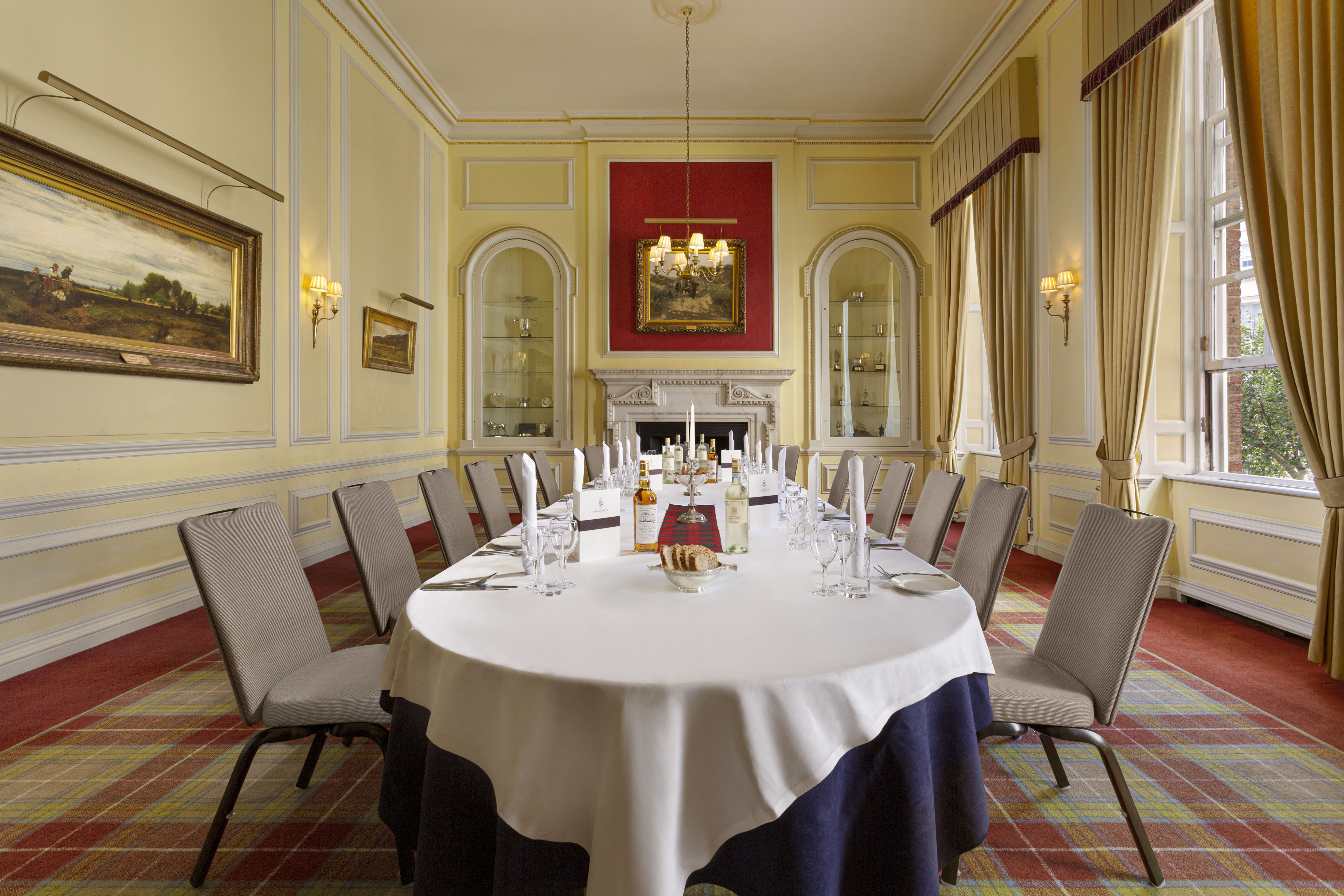 Caledonian Club Stuart Room, fireplace, executive dinner, private event