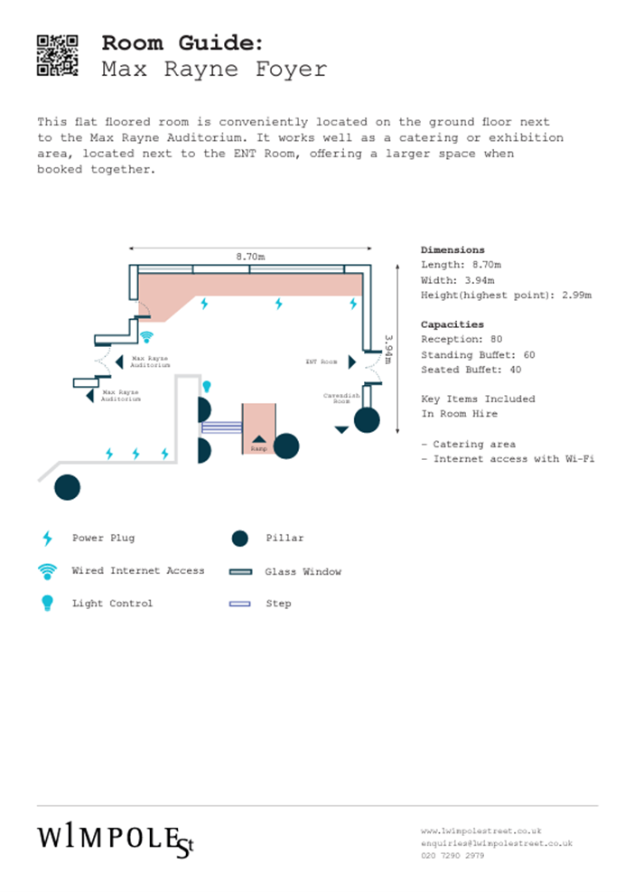 Max Rayne Foyer floor plan with seating layout for efficient event logistics.