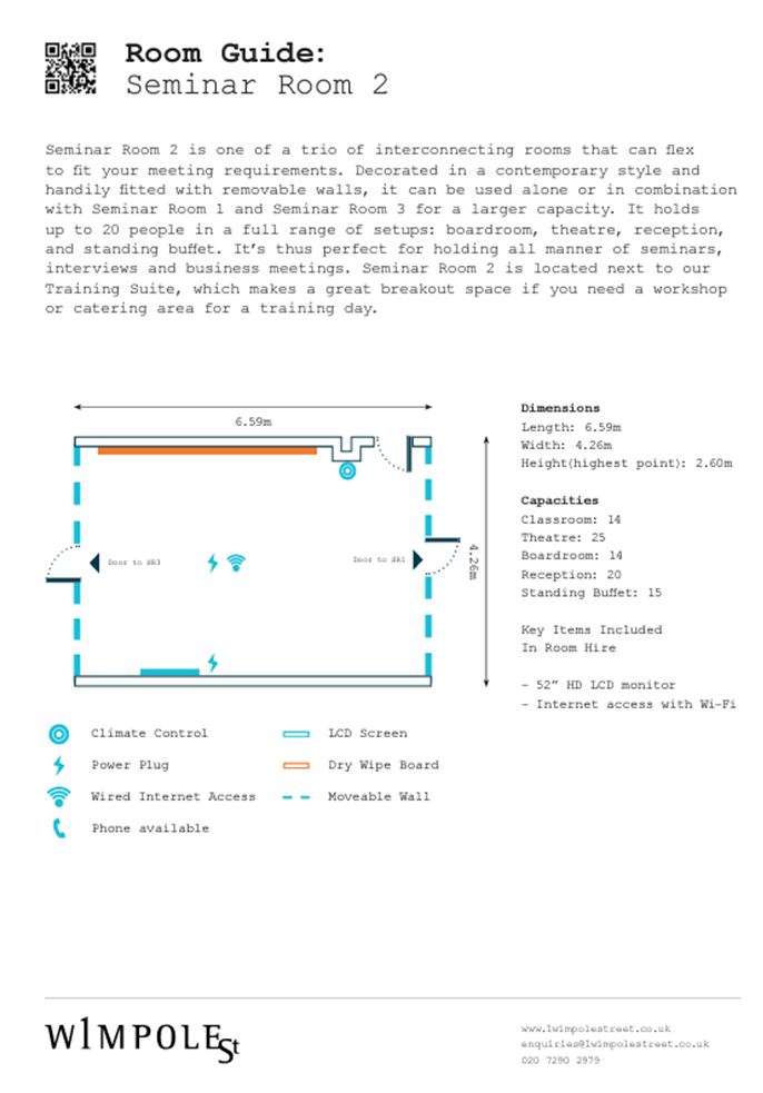 Seminar Suite at 1 Wimpole Street, featuring climate control for meetings and events.