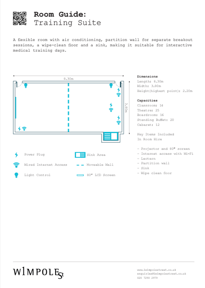 Training Suite floor plan at 1 Wimpole Street, ideal for versatile meetings and events.