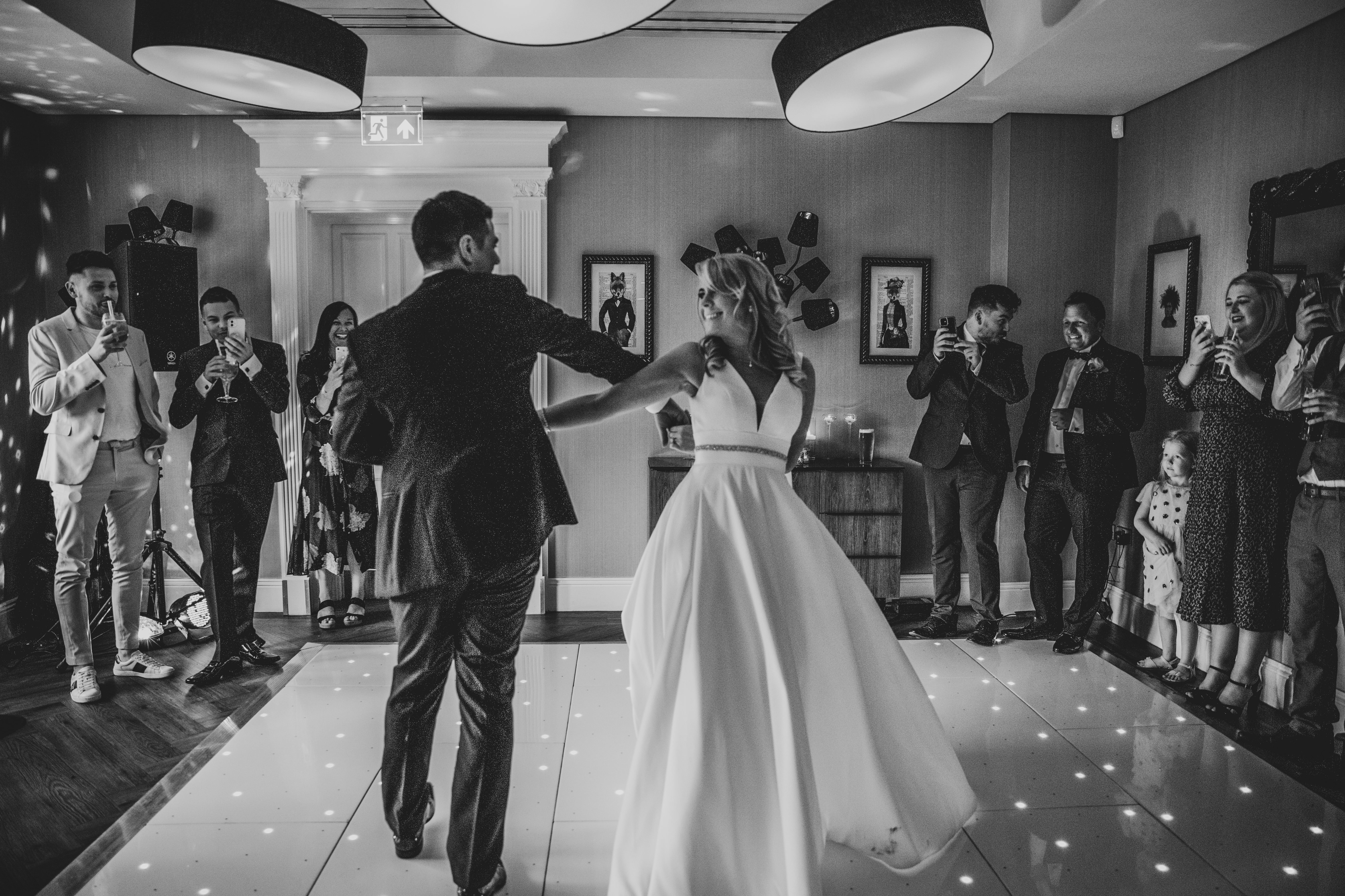 Couple's first dance at a romantic wedding reception in The Galloping Major.