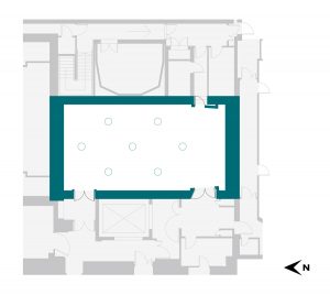 Performance Studio floor plan at Royal College of Music, ideal for workshops and presentations.