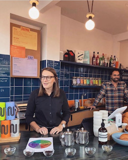 Vibrant café venue with colorful drinks, perfect for networking events and meetings.