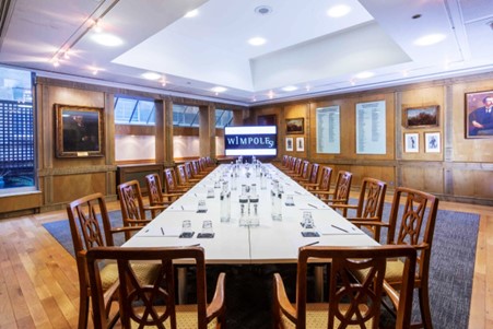 ENT Room at 1 Wimpole Street, featuring a long table for corporate meetings and presentations.