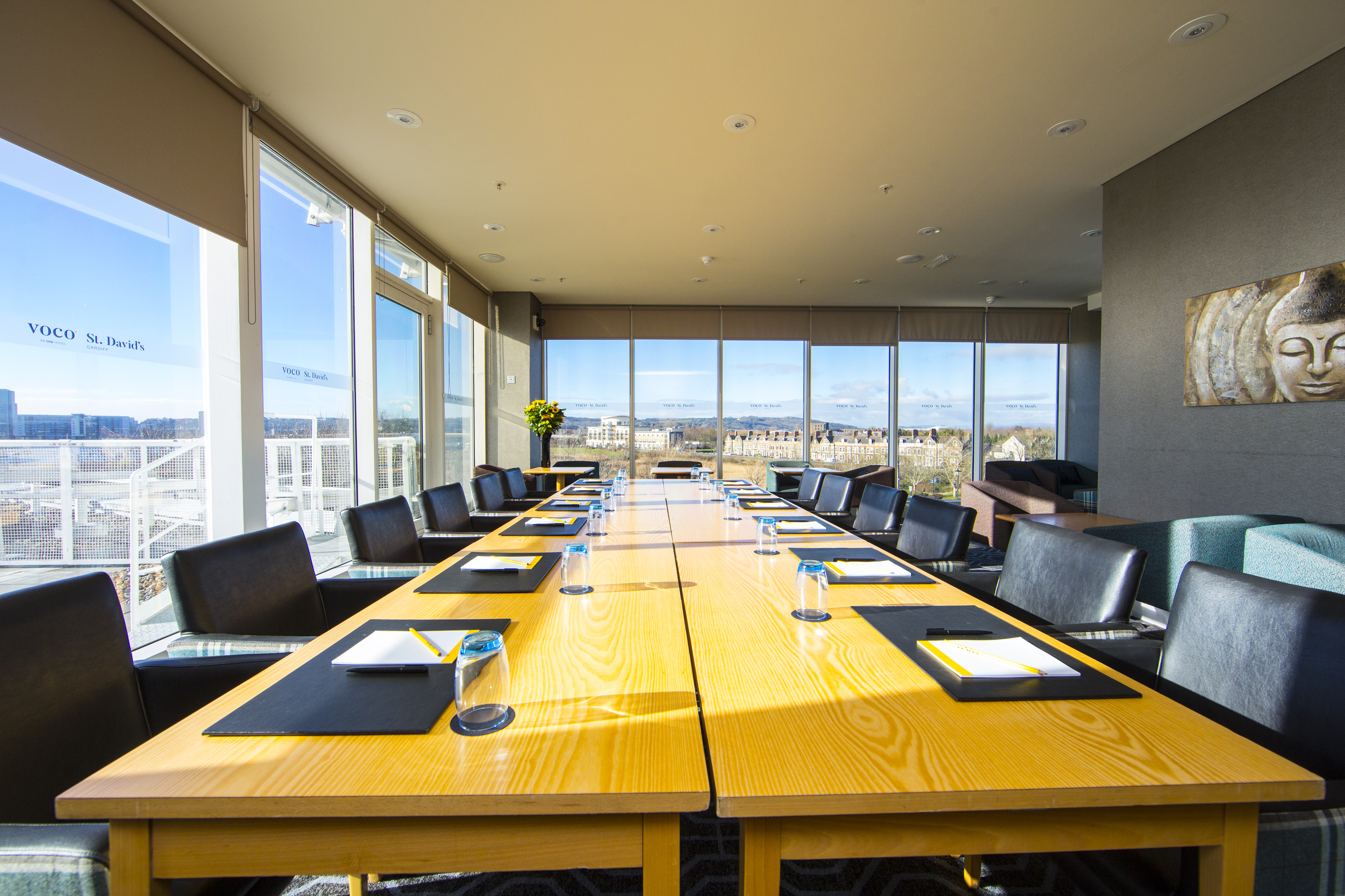 Waves Suite at Voco St David's Cardiff, modern meeting room with natural light, corporate events.