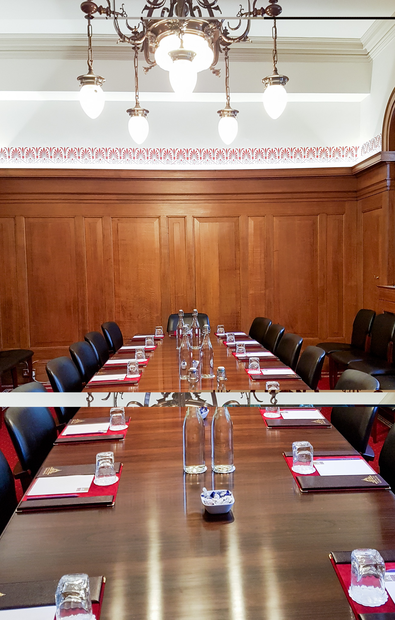 President's Room in Central Hall Westminster, formal meeting setup with wooden table.