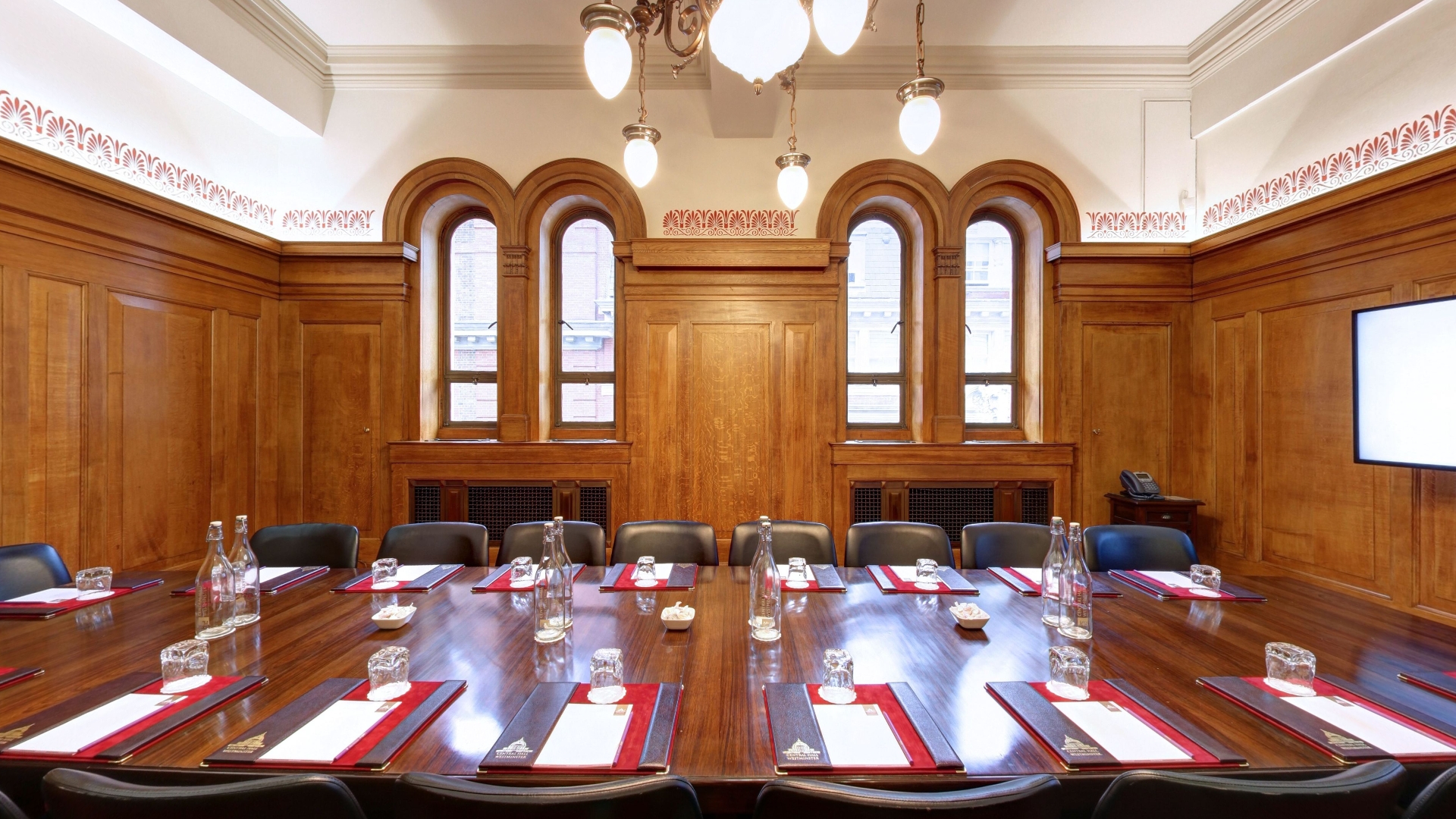 President's Room in Central Hall Westminster, elegant wooden table for corporate meetings.