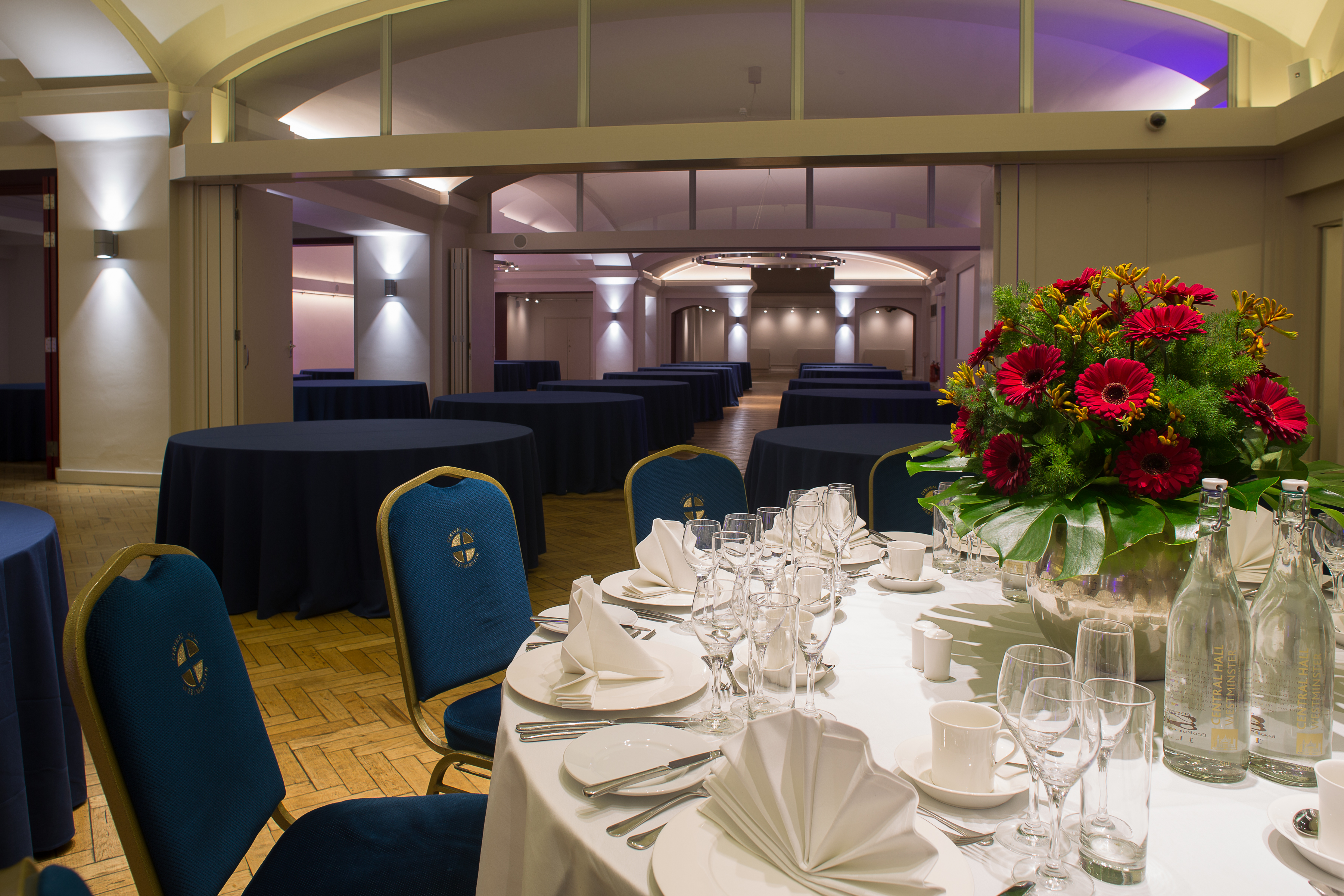 Elegant event space at Aldersgate, Central Hall Westminster, ideal for formal dinners and networking.