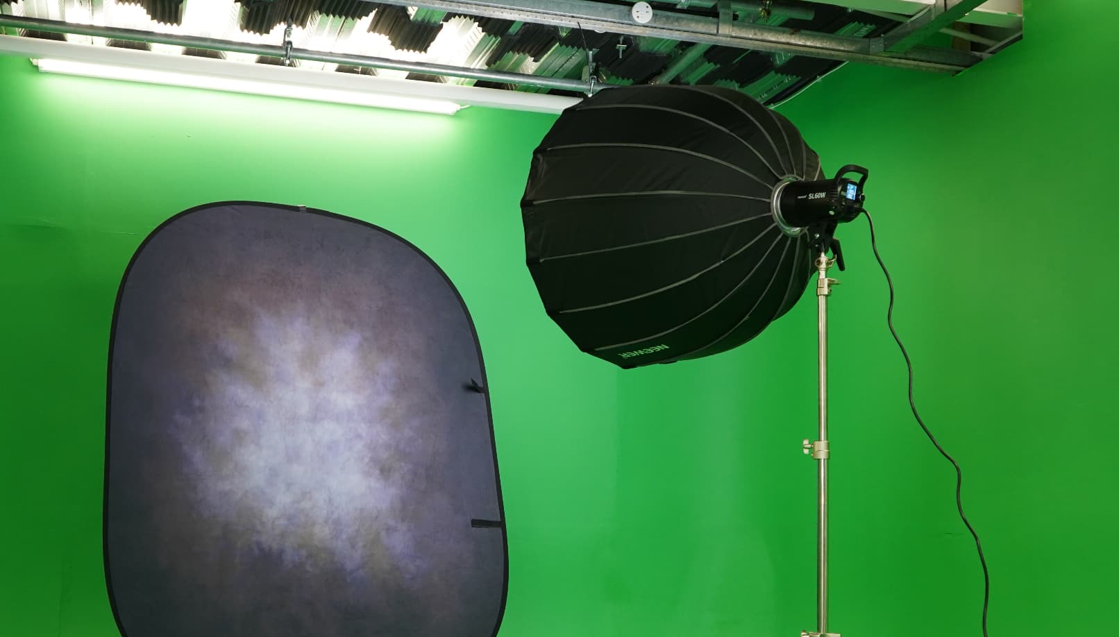 A&B Films Studio with green screen setup for professional virtual events and webinars.