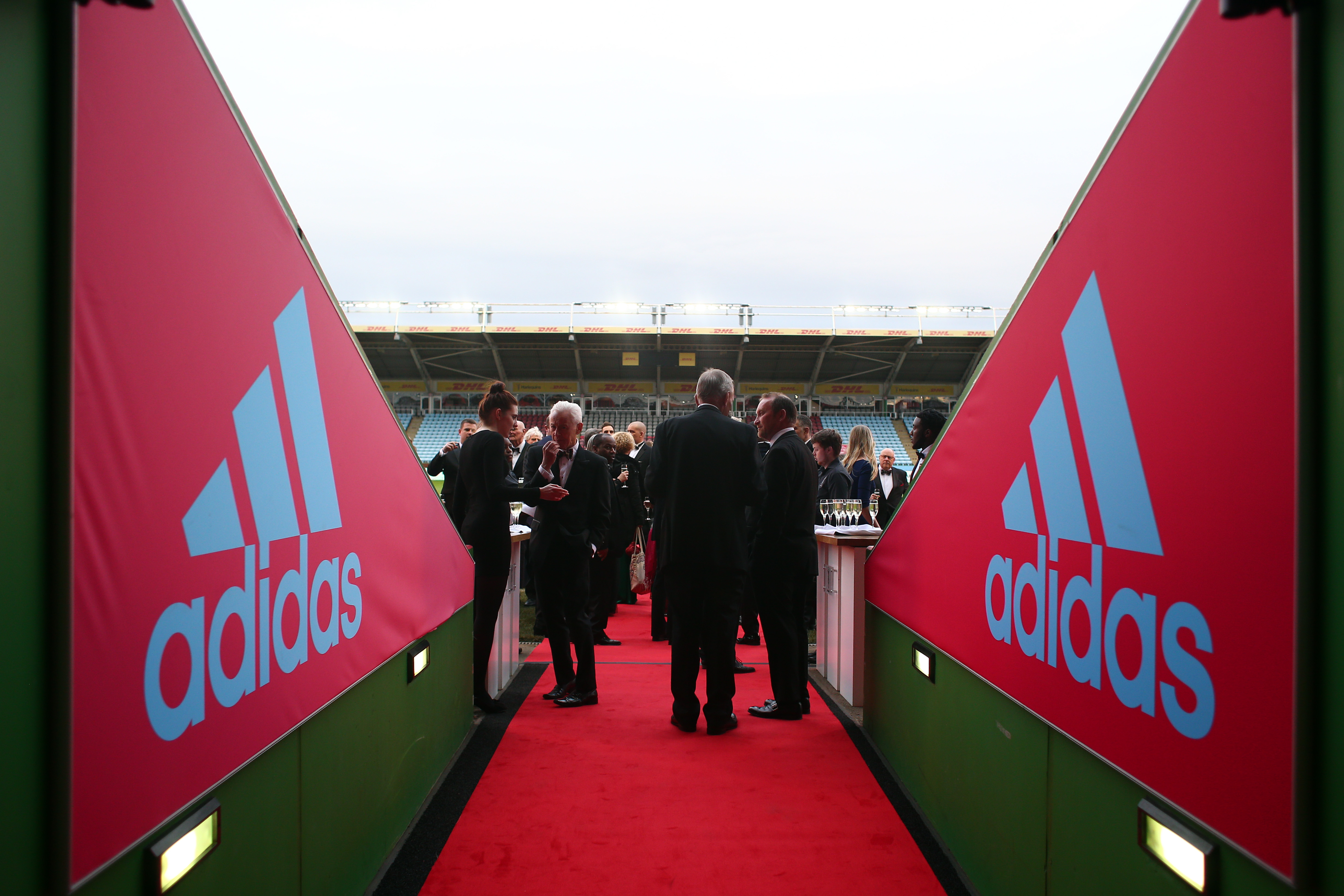 Outdoor event setup at Twickenham Stoop Stadium with red carpet, ideal for corporate gatherings.