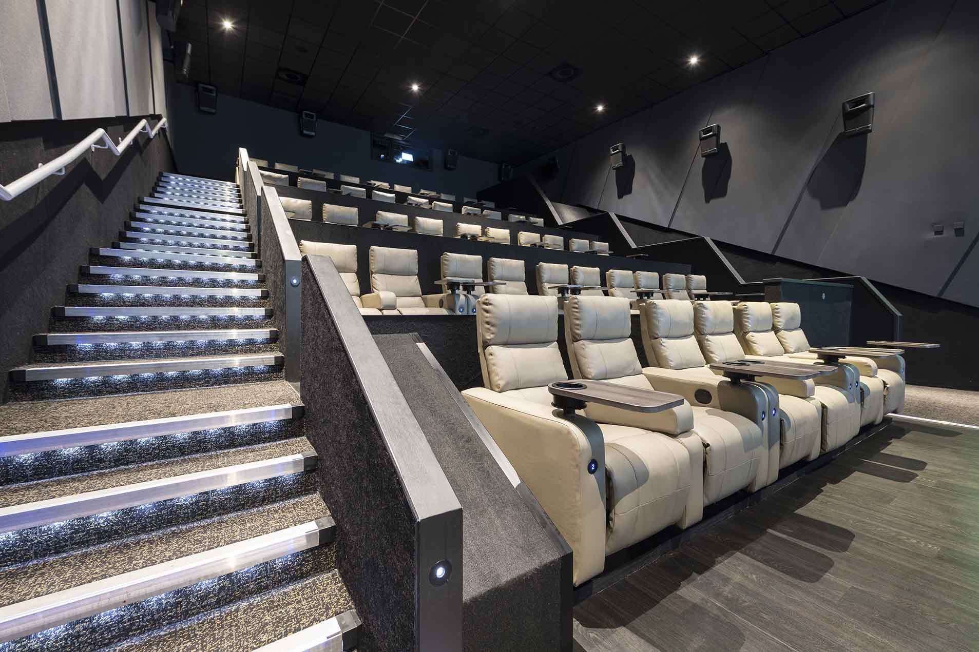 Modern cinema seating in ODEON Luxe Birmingham for intimate screenings and events.