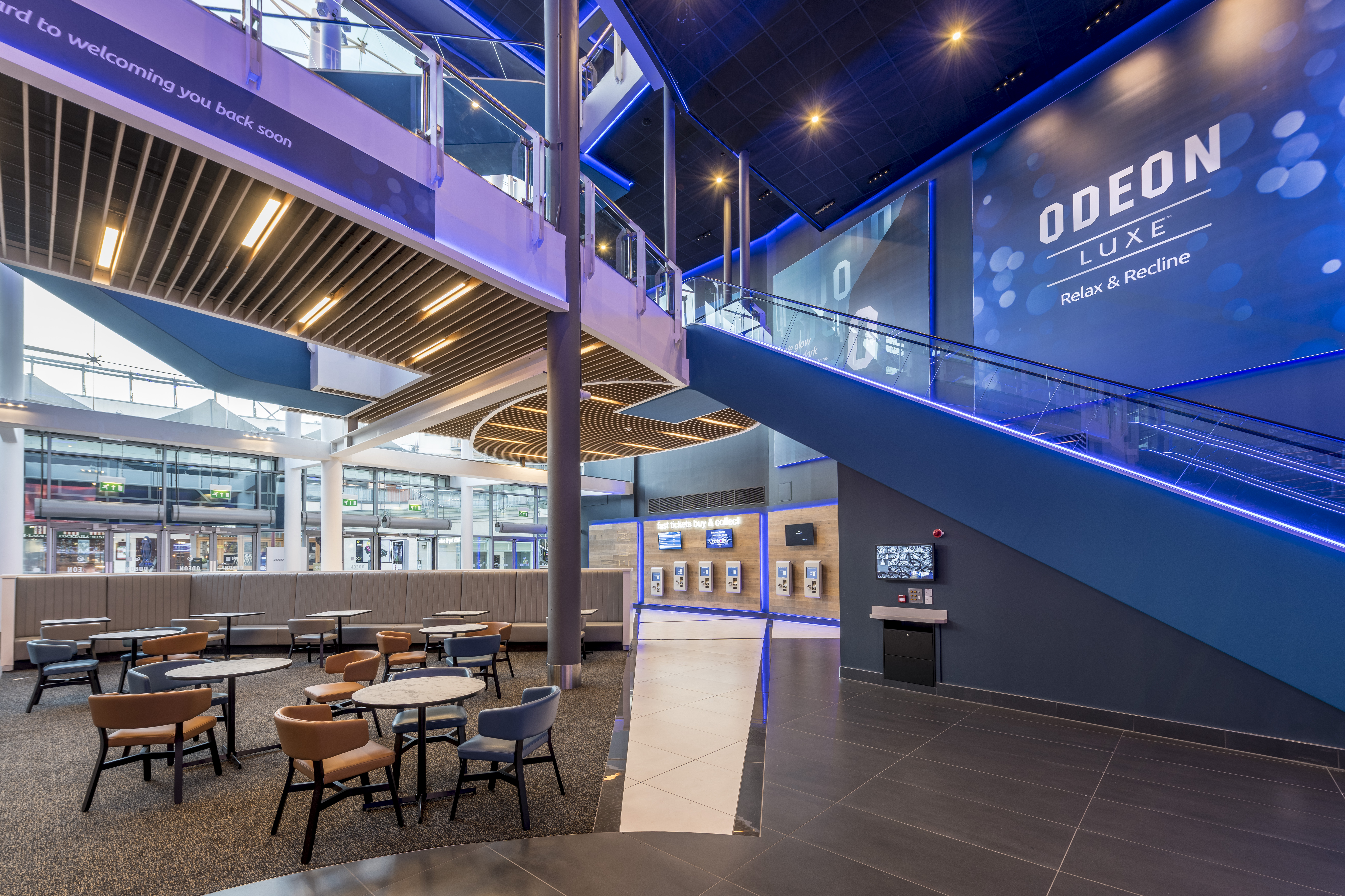 Modern event space at ODEON Luxe Birmingham with sleek design and ample seating.