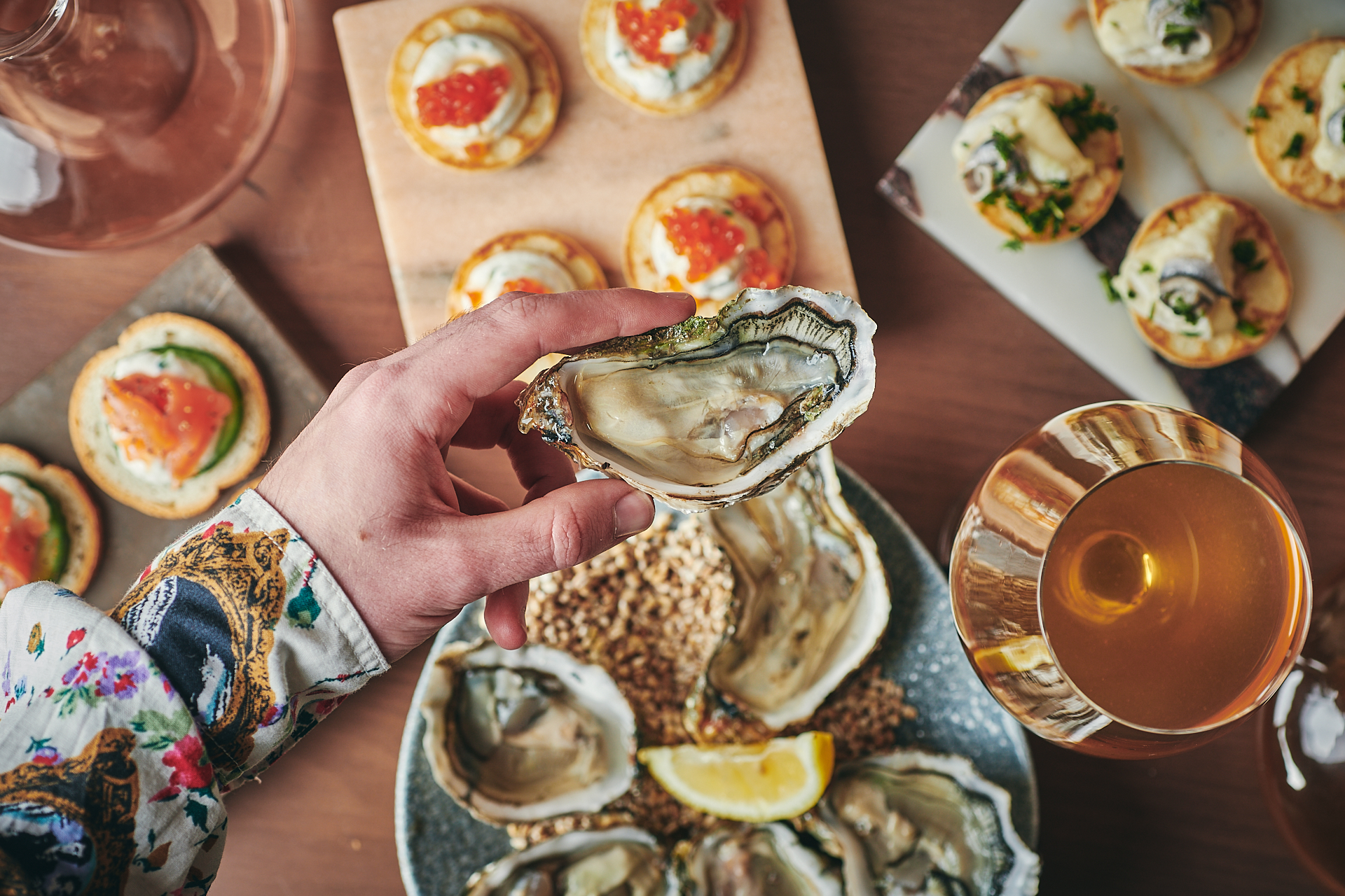 Sophisticated full venue hire with fresh oysters and elegant canapés for upscale events.