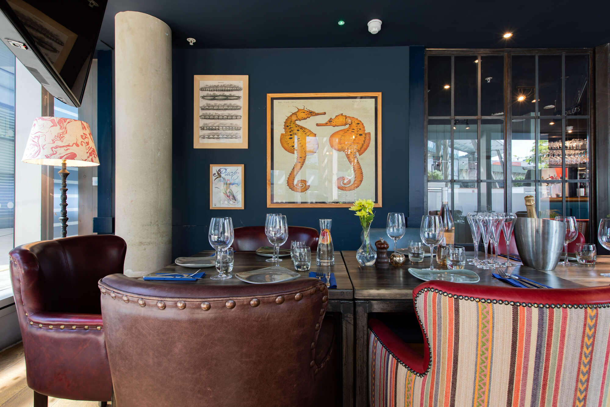 Stylish dining table at The Cabin in The Oyster Shed for intimate events and meetings.