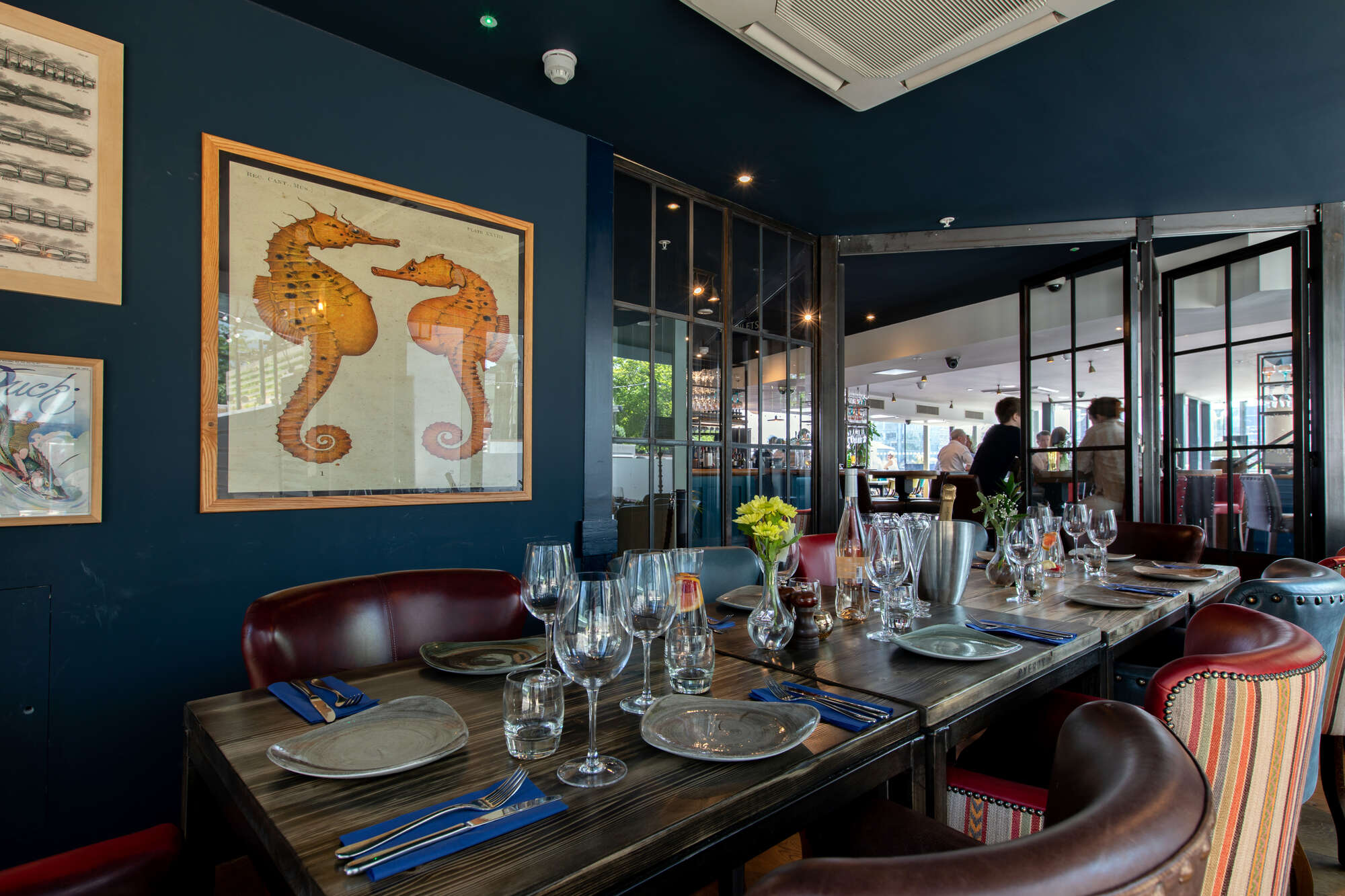 Elegant dining space at The Cabin in The Oyster Shed for corporate dinners and gatherings.