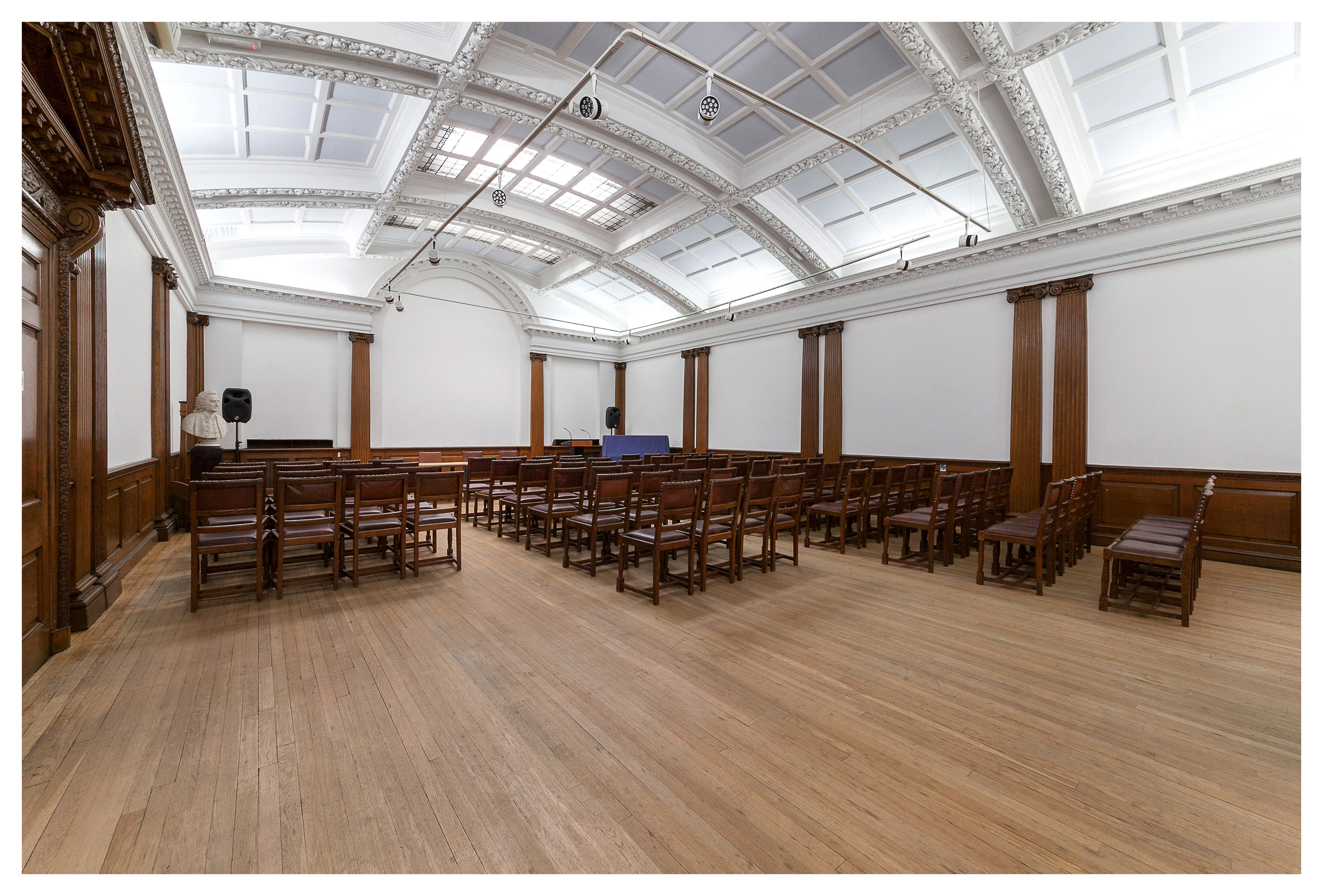 Spacious Swedenborg Hall meeting room with elegant architecture for corporate events.