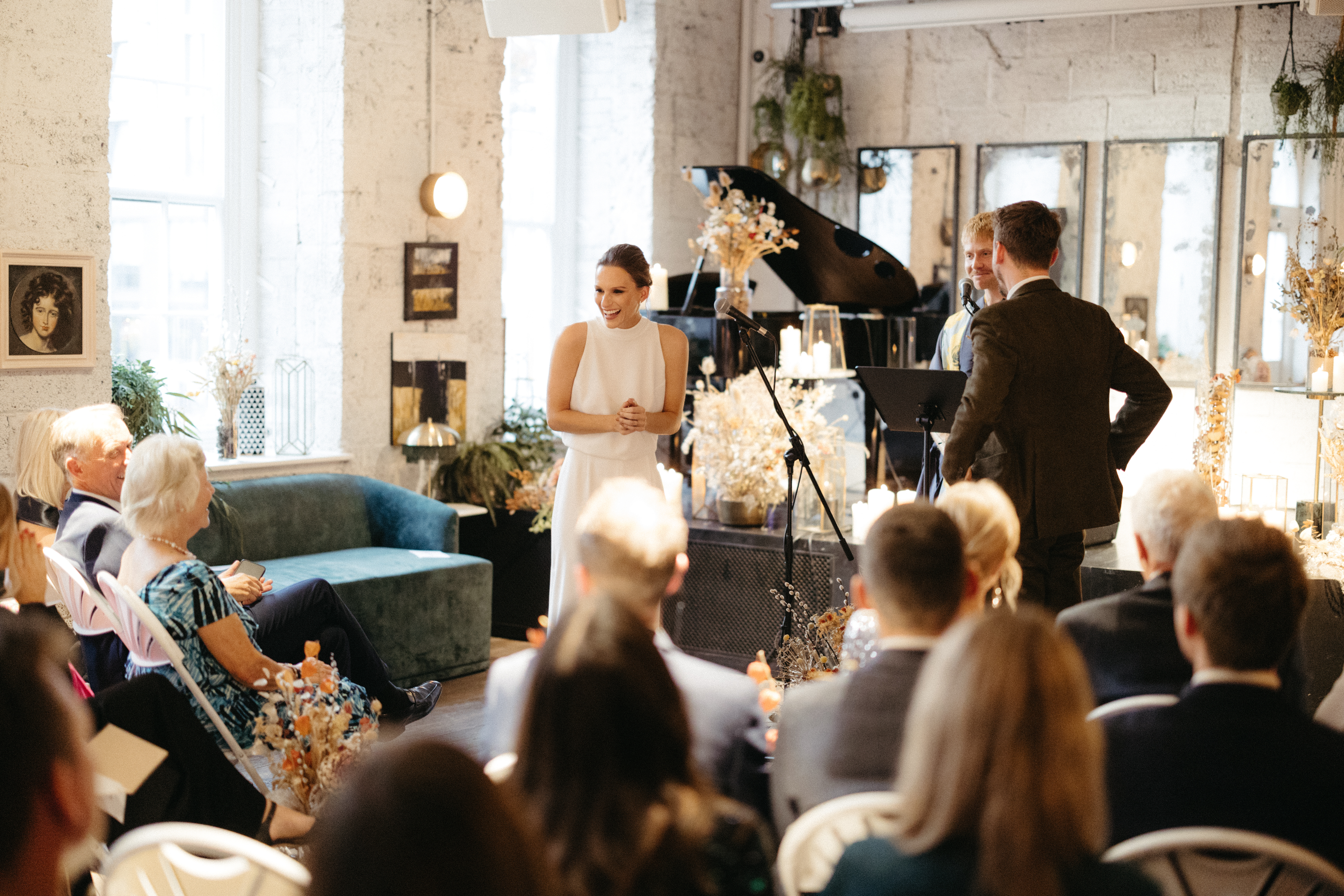 Elegant event space in The Hall, Kindred, with piano for intimate gatherings and ceremonies.