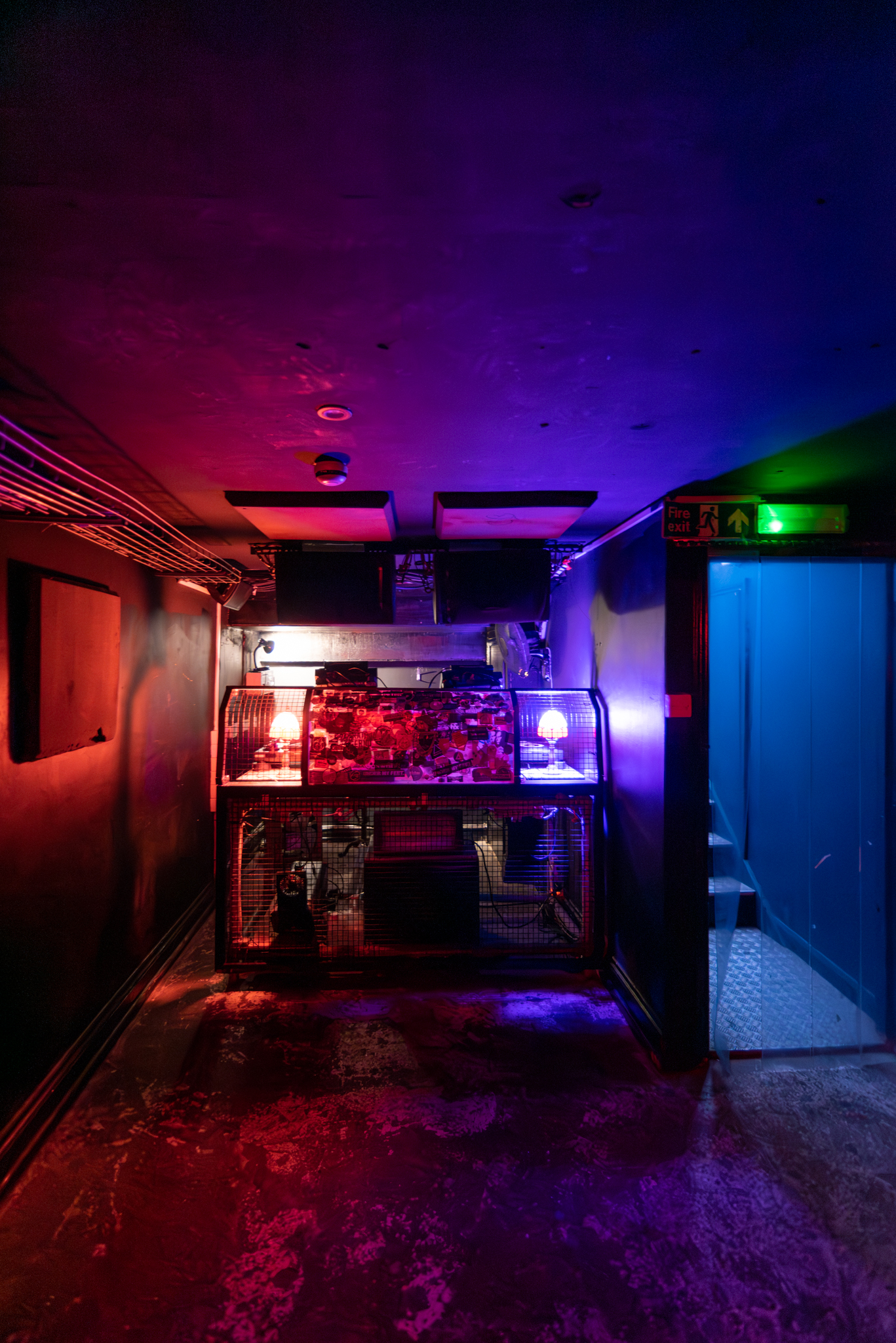 Vibrant event space with unique lighting for intimate gatherings and creative events.