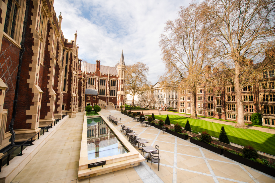 Summer events at Great Hall Terrace, Lincoln's Inn, featuring manicured lawns and historic architecture.