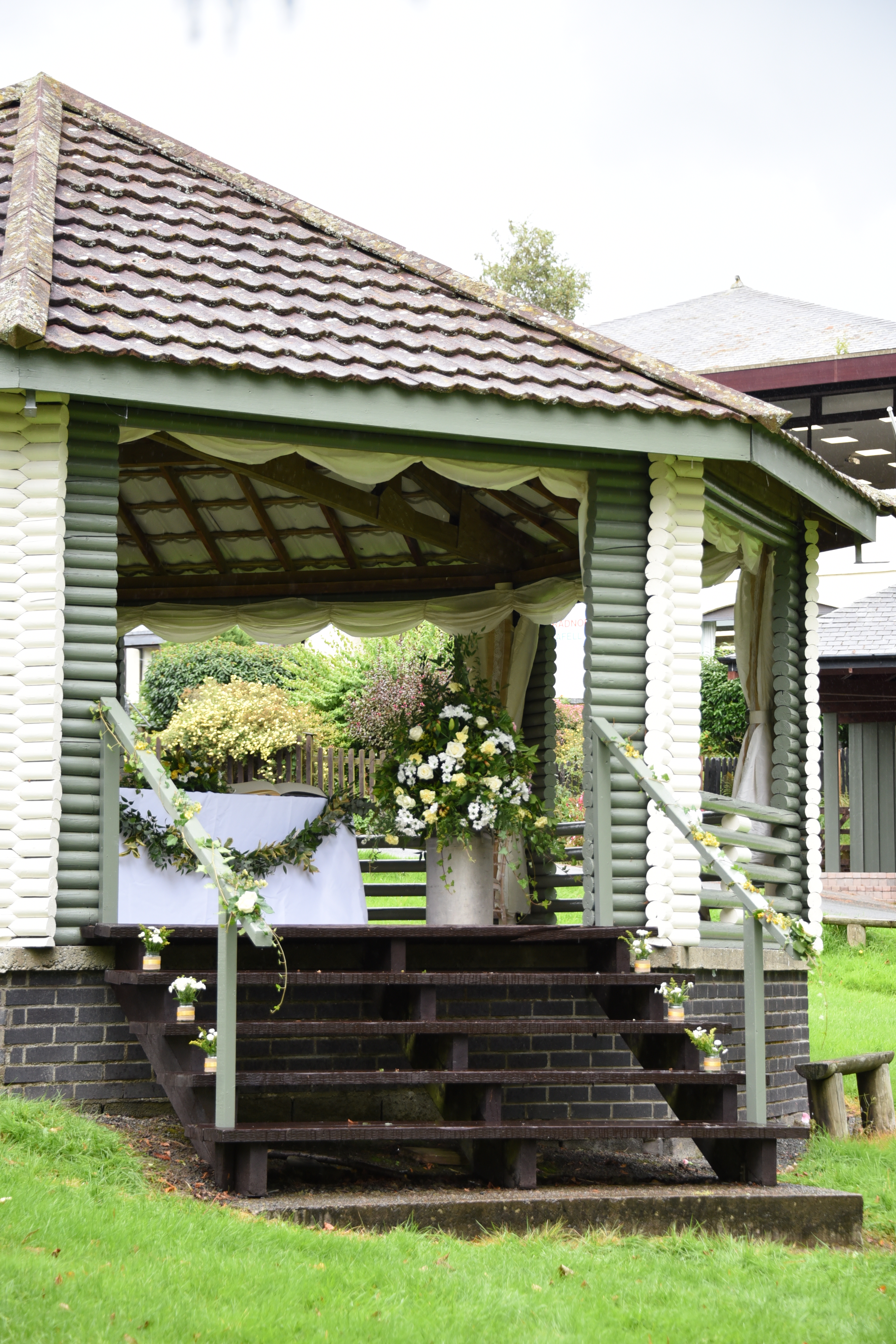 Charming gazebo at Royal Welsh Showground, perfect for weddings and garden parties.
