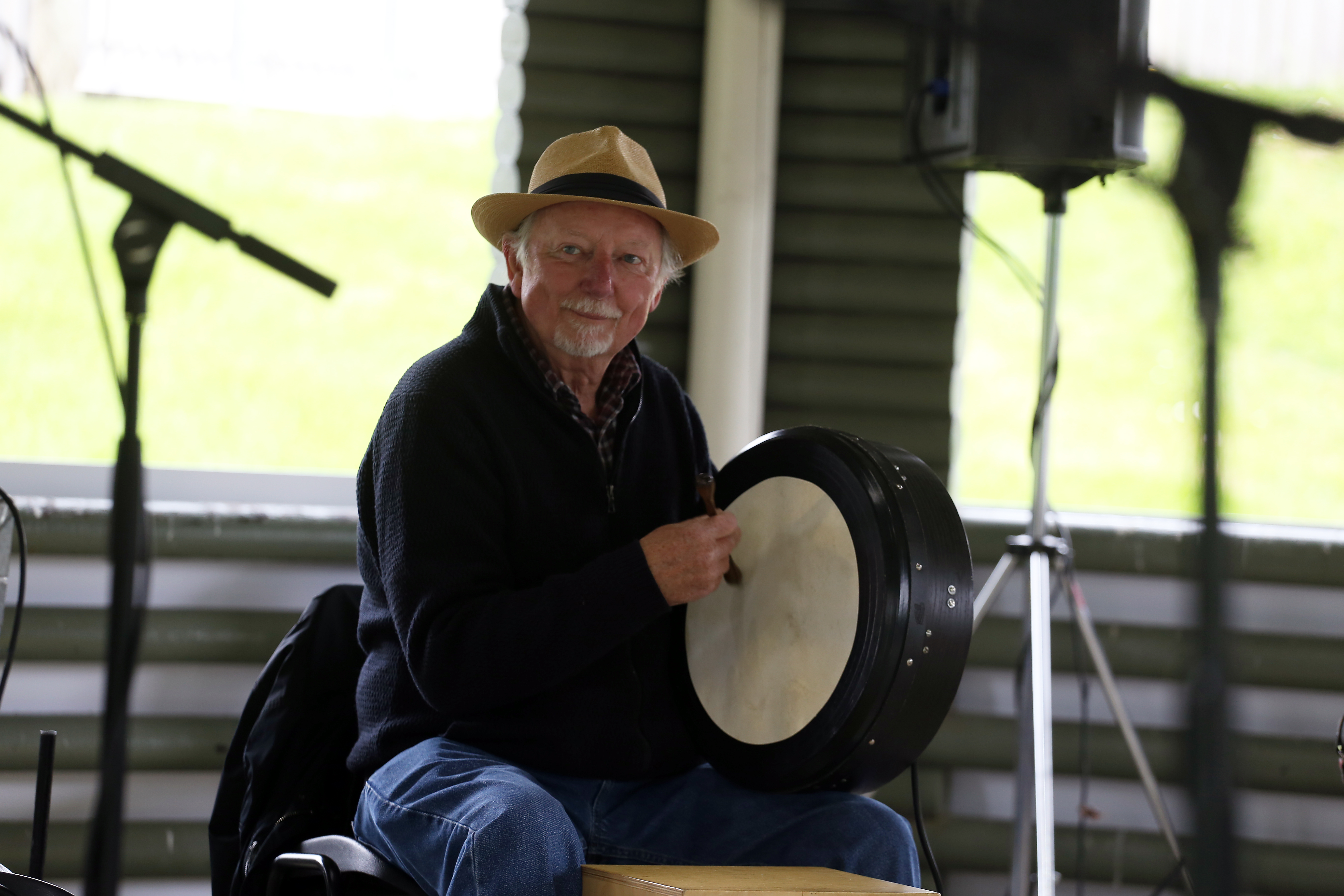 Musician with drum at The Bandstand, Royal Welsh Showground, for live event ambiance.