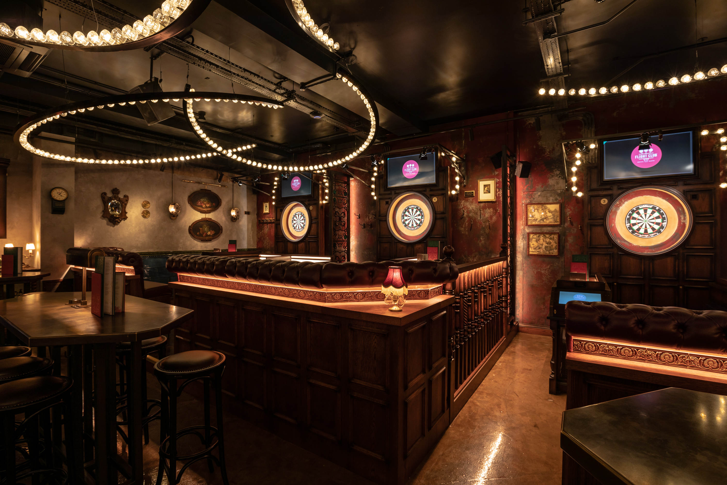 Stylish event space with dartboards at Flight Club Birmingham for casual gatherings.