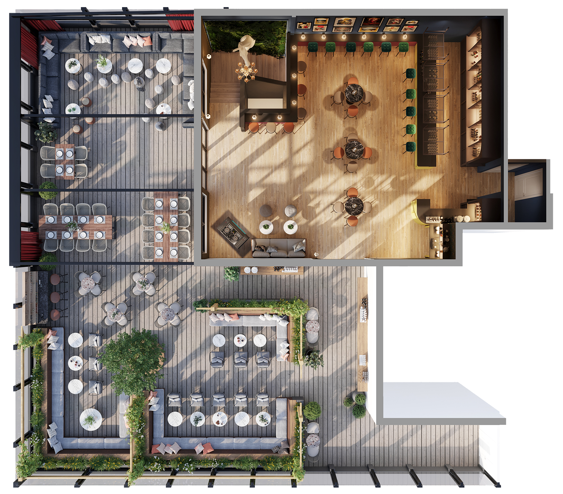 Event space at The Corin Clubhouse with indoor-outdoor seating for weddings and meetings.