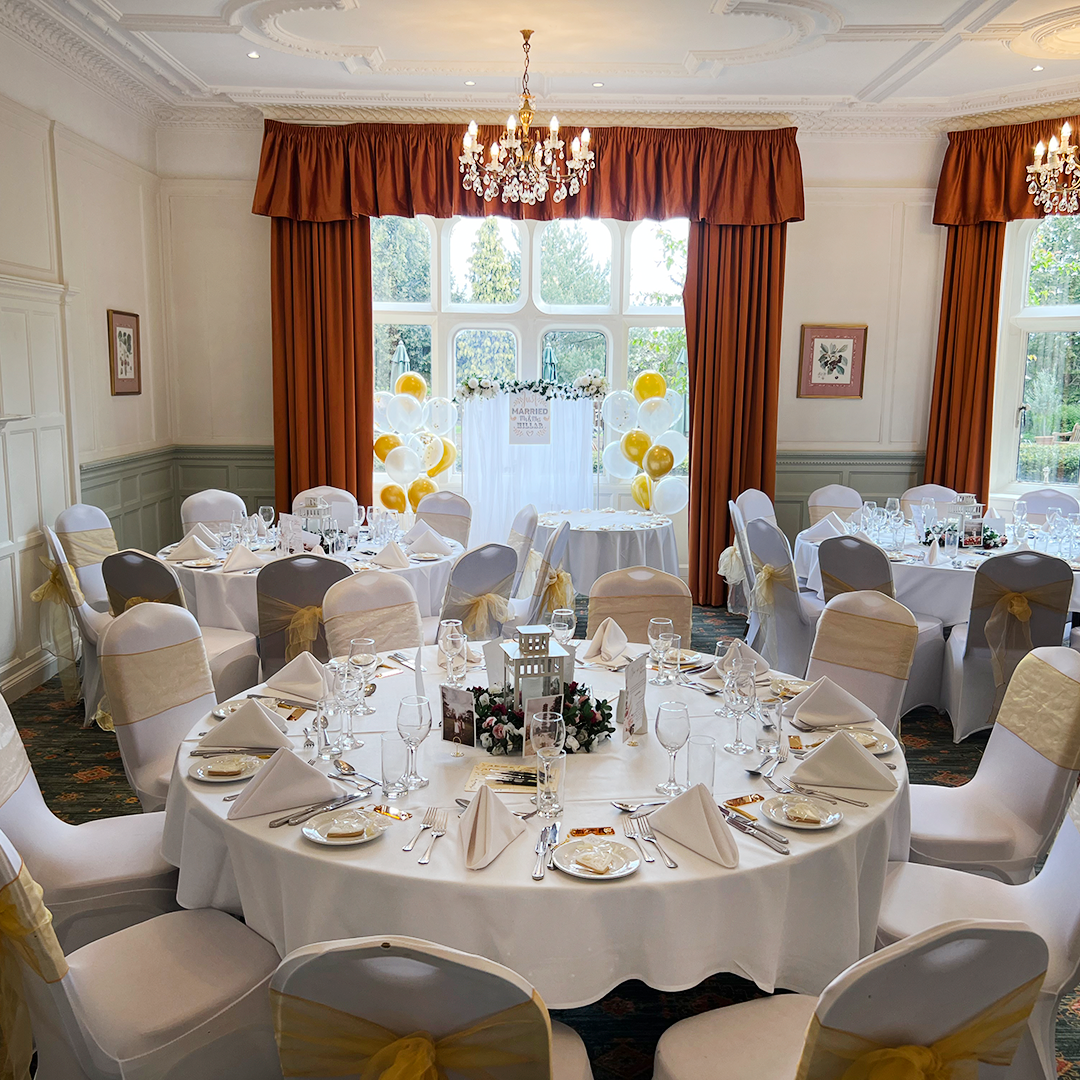 Elegant banquet room at Warren House Hotel, perfect for weddings and celebrations.