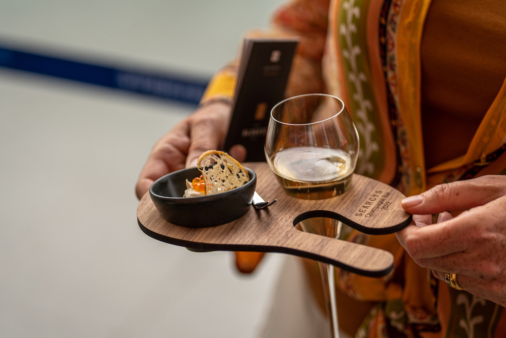 Elegant tasting platter with wine at St Pancras Brasserie for upscale wedding events.