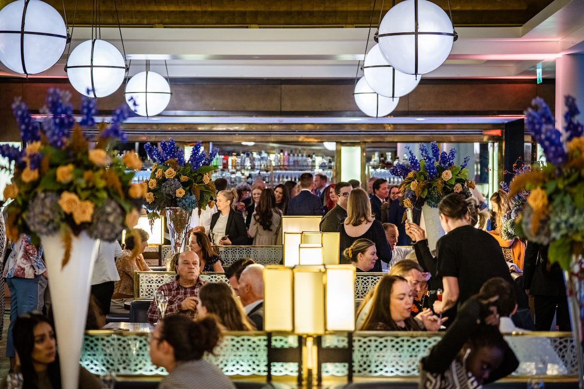 St Pancras wedding reception, elegant floral decor, corporate event