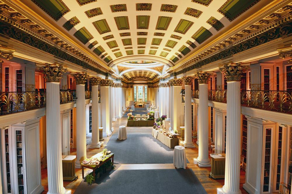 Elegant Upper Library in Signet Library, ideal for upscale receptions and formal dinners.