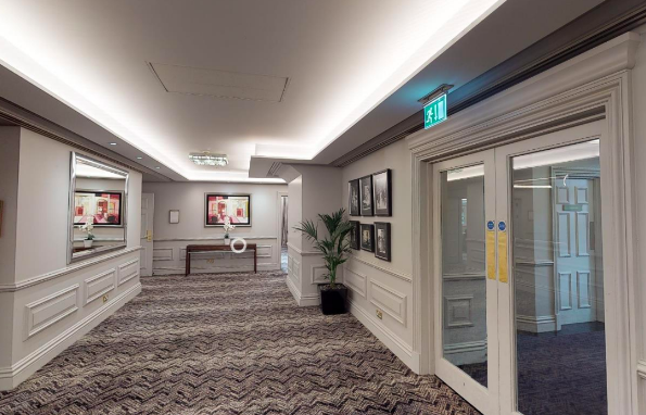 Victoria Louis suite corridor at Sopwell House, elegant decor for networking events.